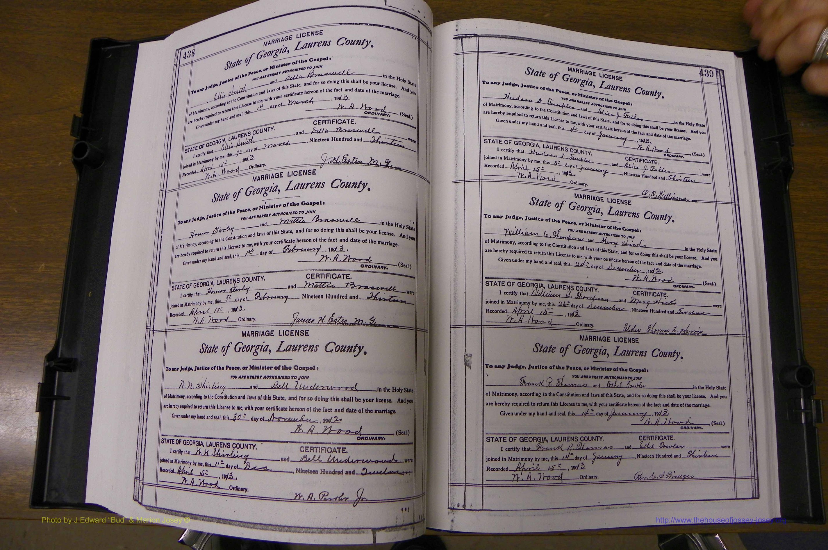 Laurens Co, GA, Marriages Book N, 1905 - 1915, White, P 438-439.JPG