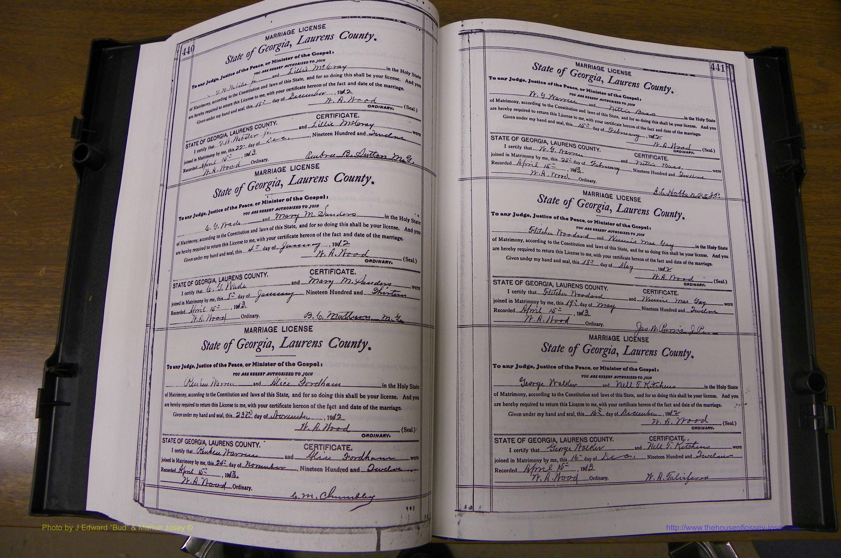 Laurens Co, GA, Marriages Book N, 1905 - 1915, White, P 440-441.JPG