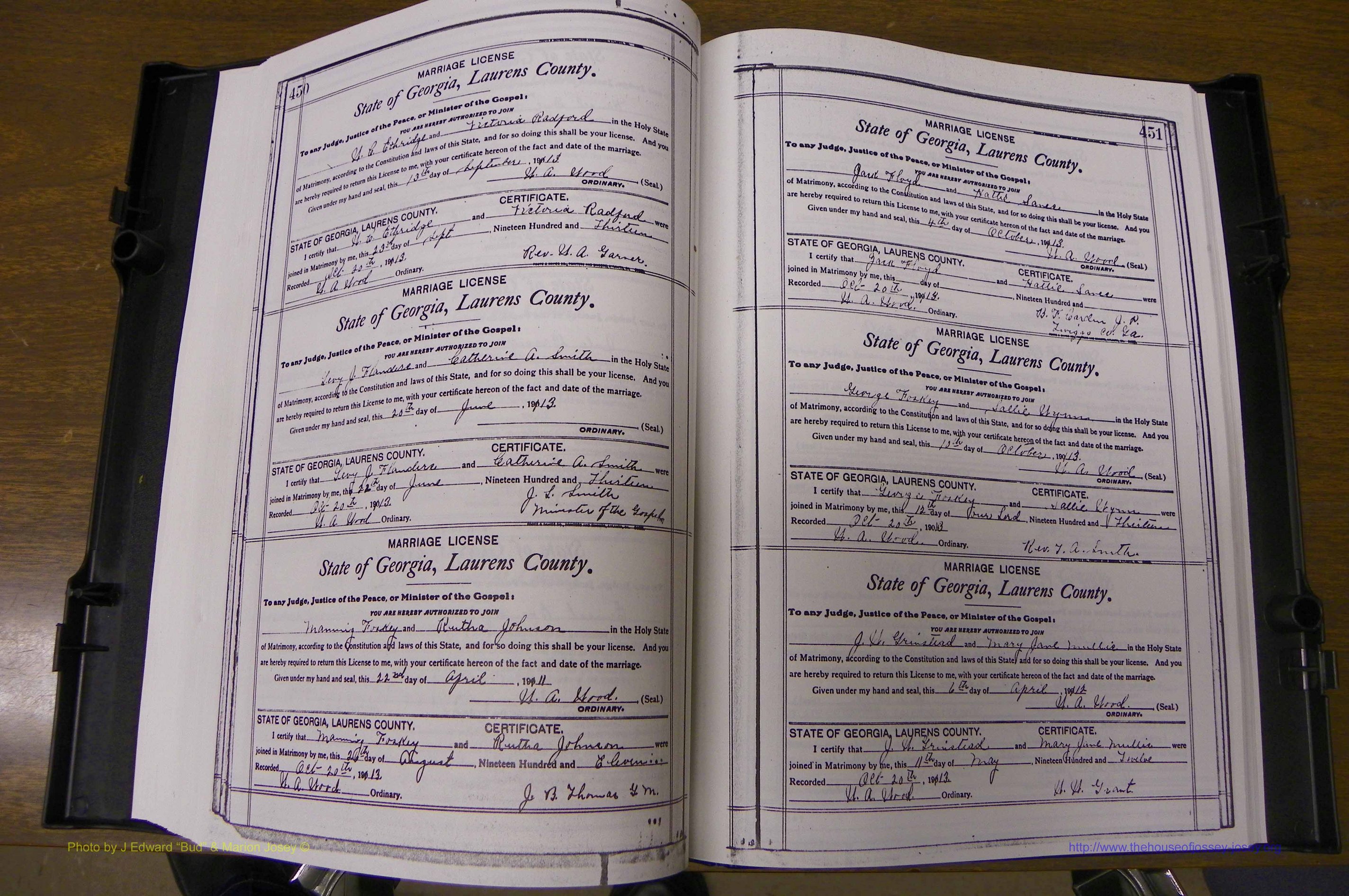 Laurens Co, GA, Marriages Book N, 1905 - 1915, White, P 450-451.JPG