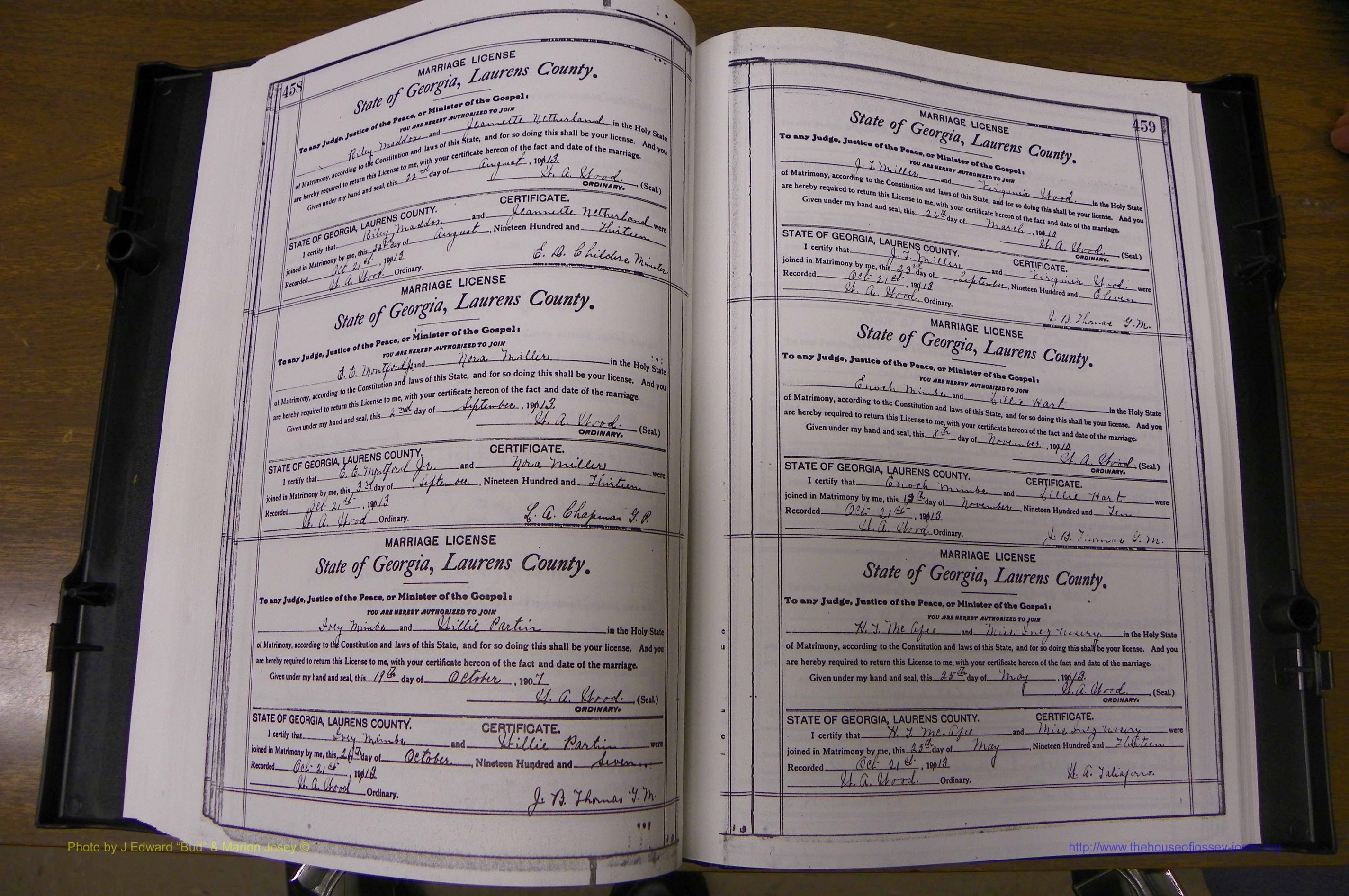 Laurens Co, GA, Marriages Book N, 1905 - 1915, White, P 458-459.JPG