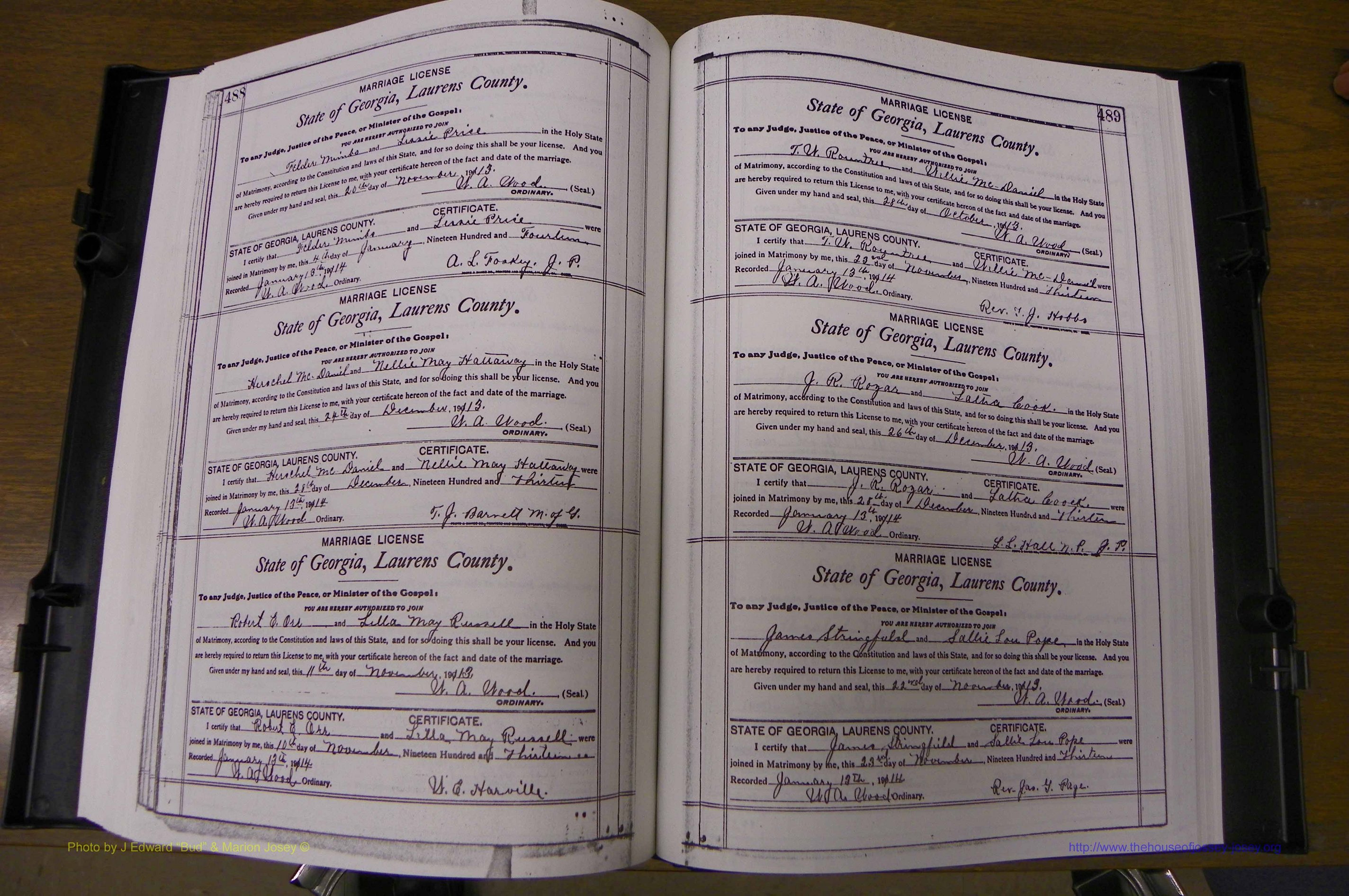 Laurens Co, GA, Marriages Book N, 1905 - 1915, White, P 488-489.JPG