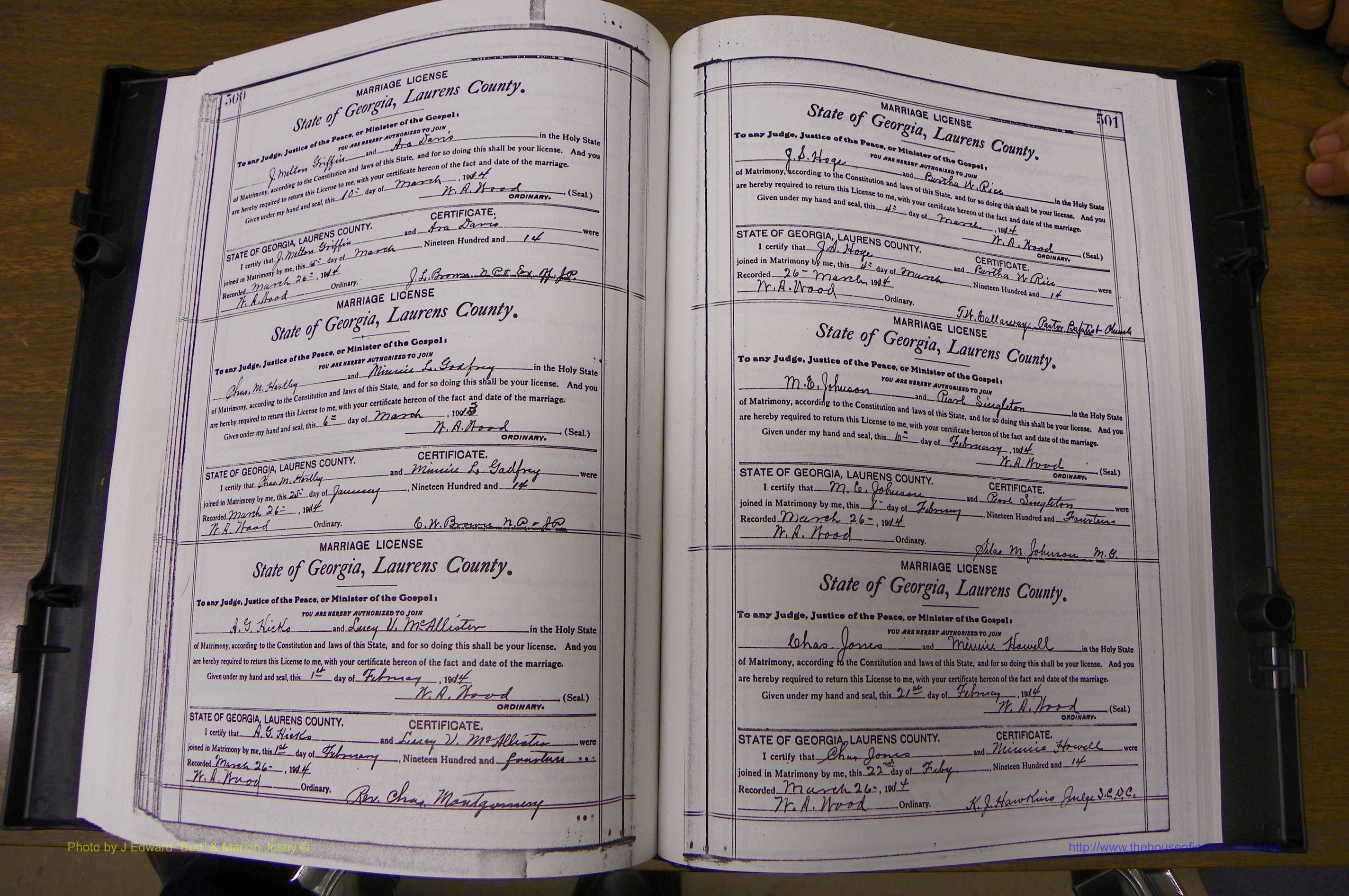 Laurens Co, GA, Marriages Book N, 1905 - 1915, White, P 500-501.JPG