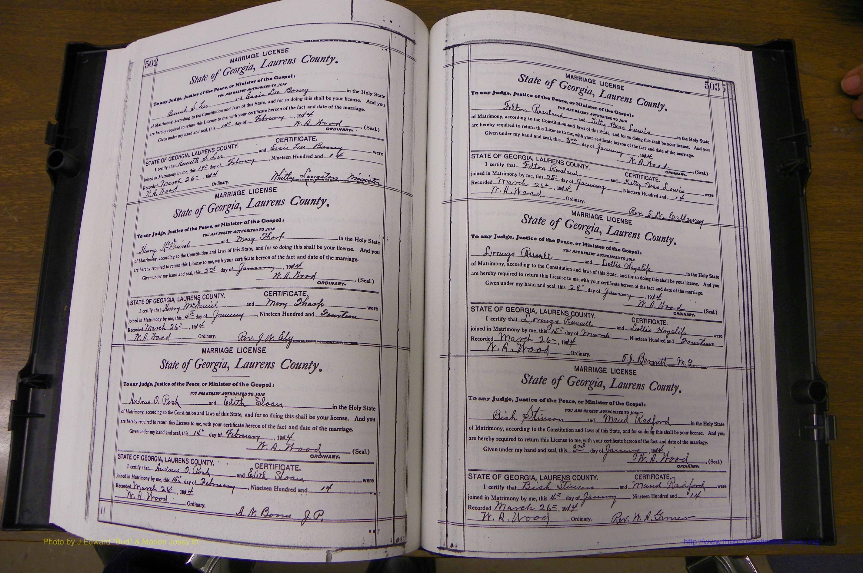 Laurens Co, GA, Marriages Book N, 1905 - 1915, White, P 502-503.JPG
