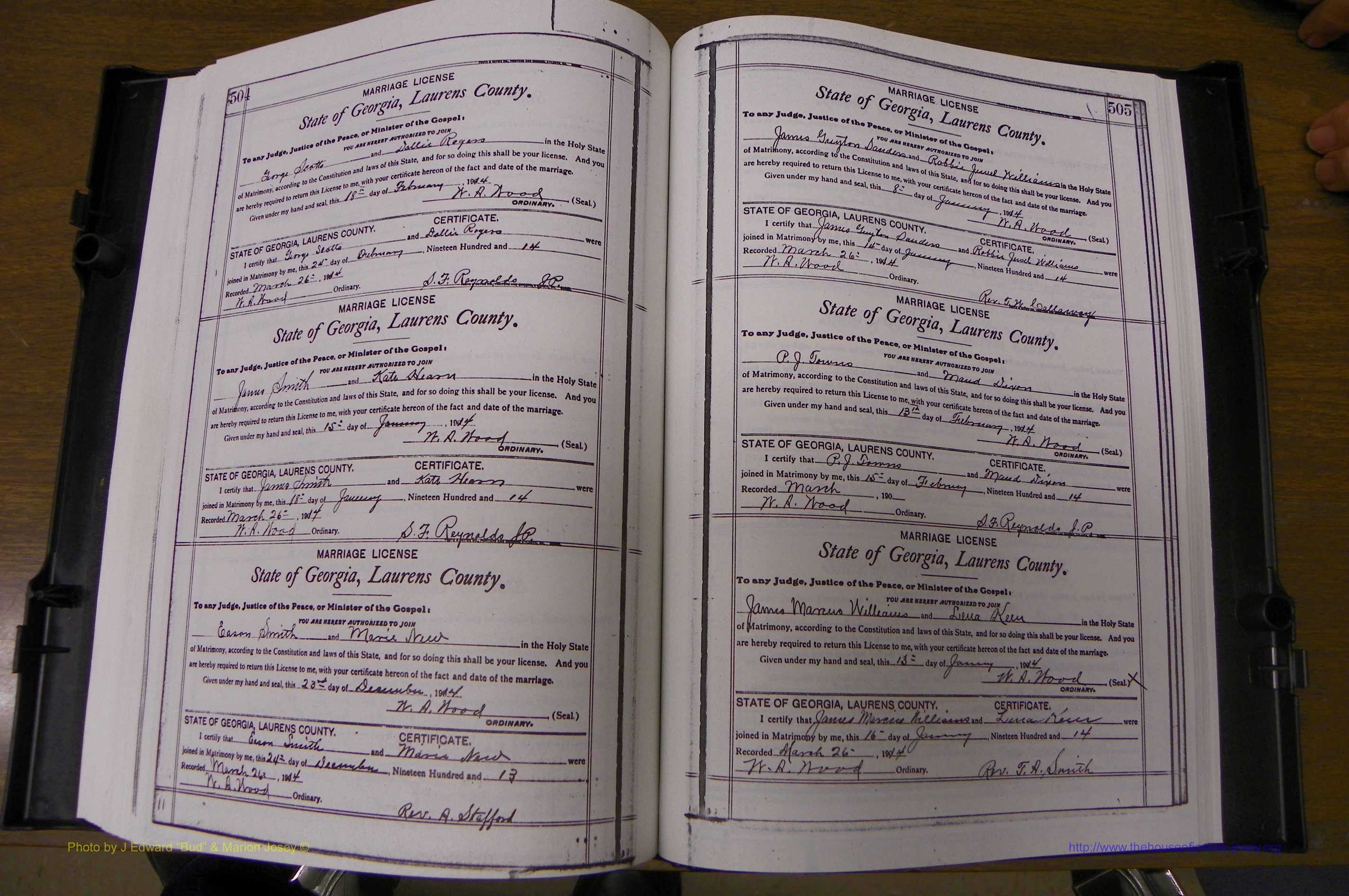 Laurens Co, GA, Marriages Book N, 1905 - 1915, White, P 504-505.JPG