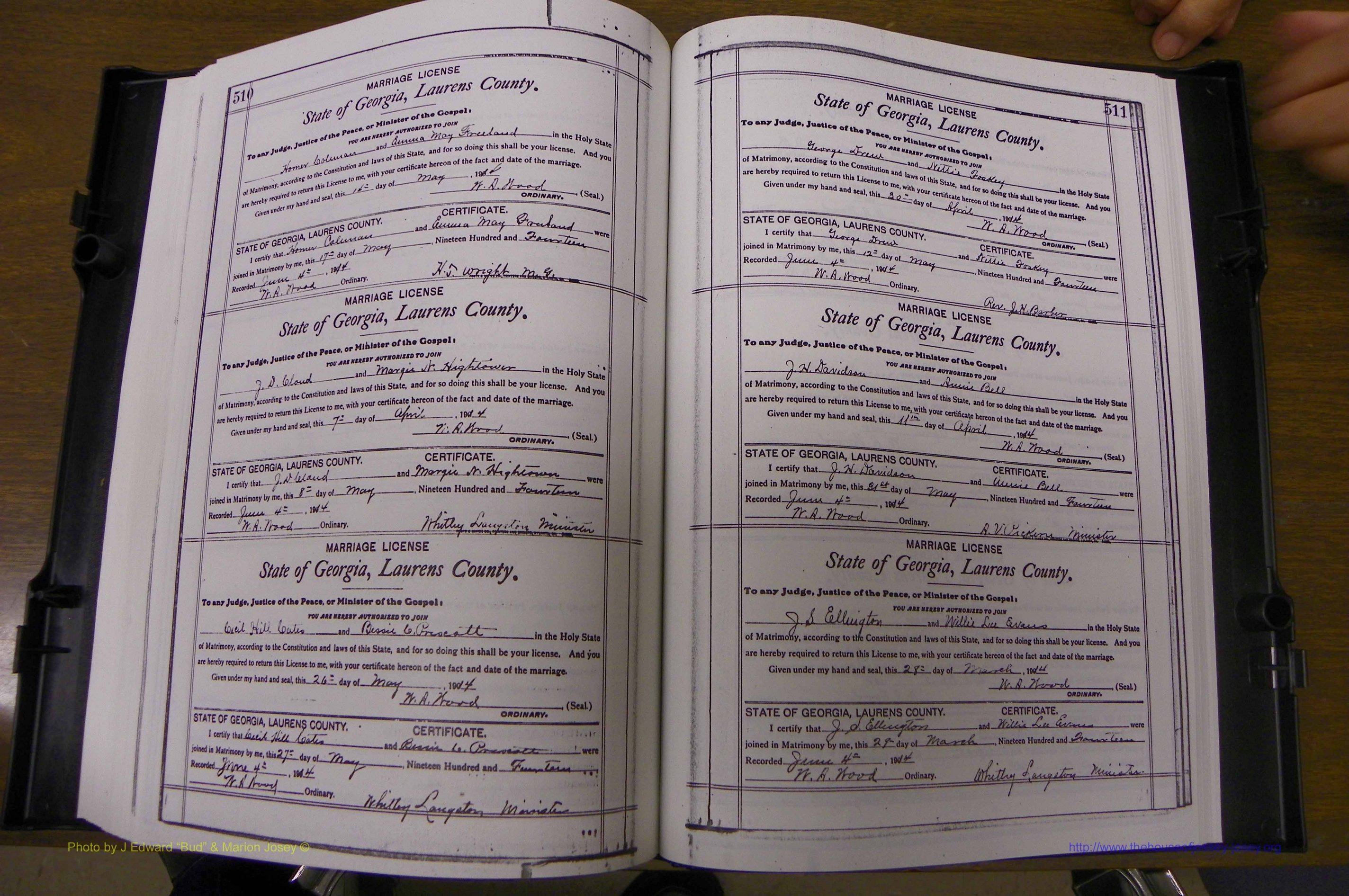 Laurens Co, GA, Marriages Book N, 1905 - 1915, White, P 510-511.JPG