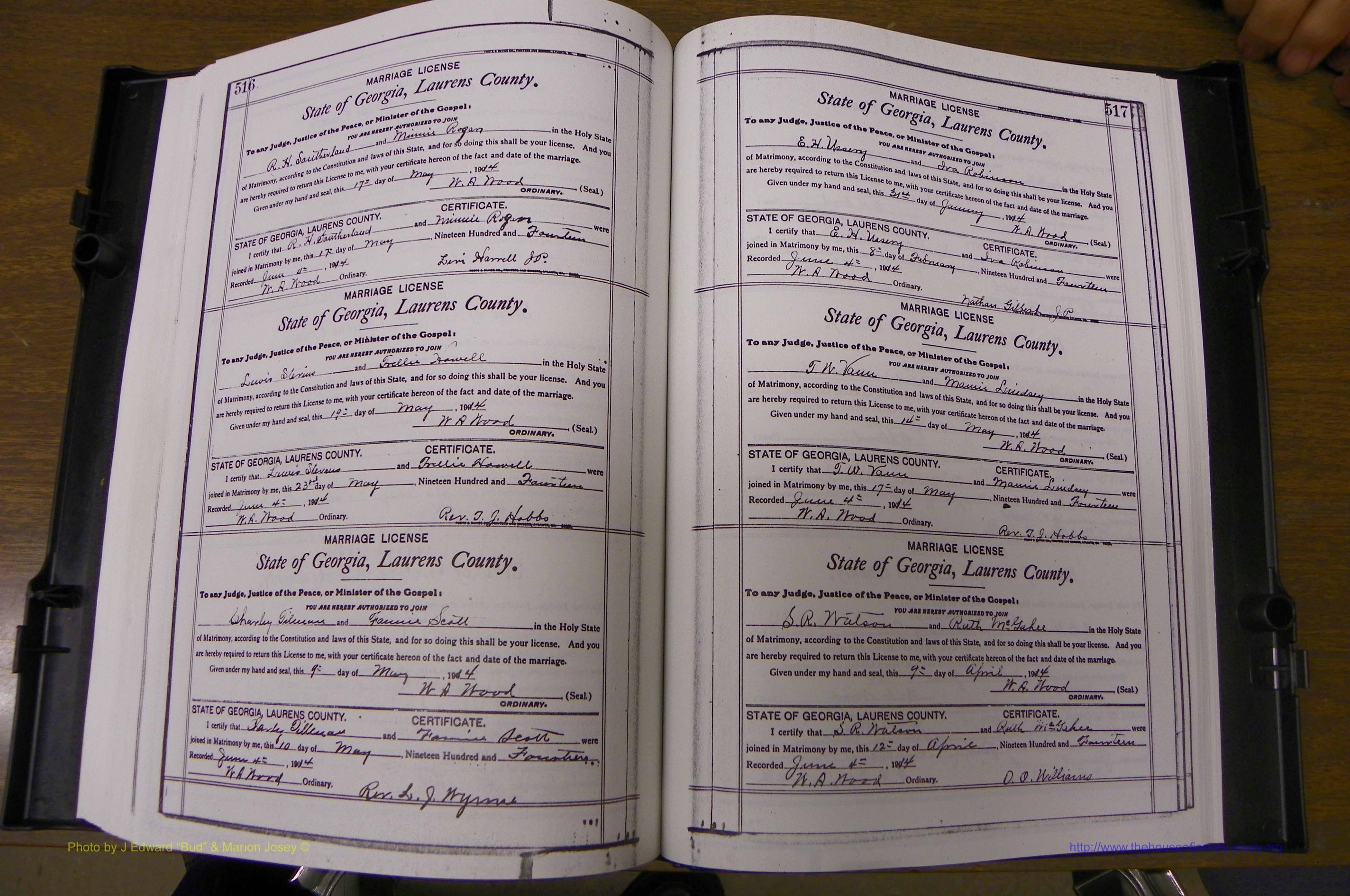 Laurens Co, GA, Marriages Book N, 1905 - 1915, White, P 516-517.JPG