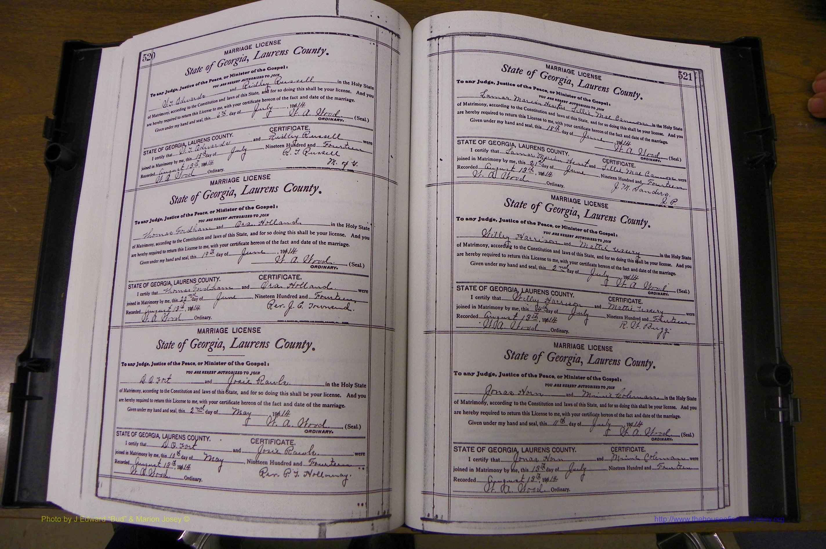 Laurens Co, GA, Marriages Book N, 1905 - 1915, White, P 520-521.JPG