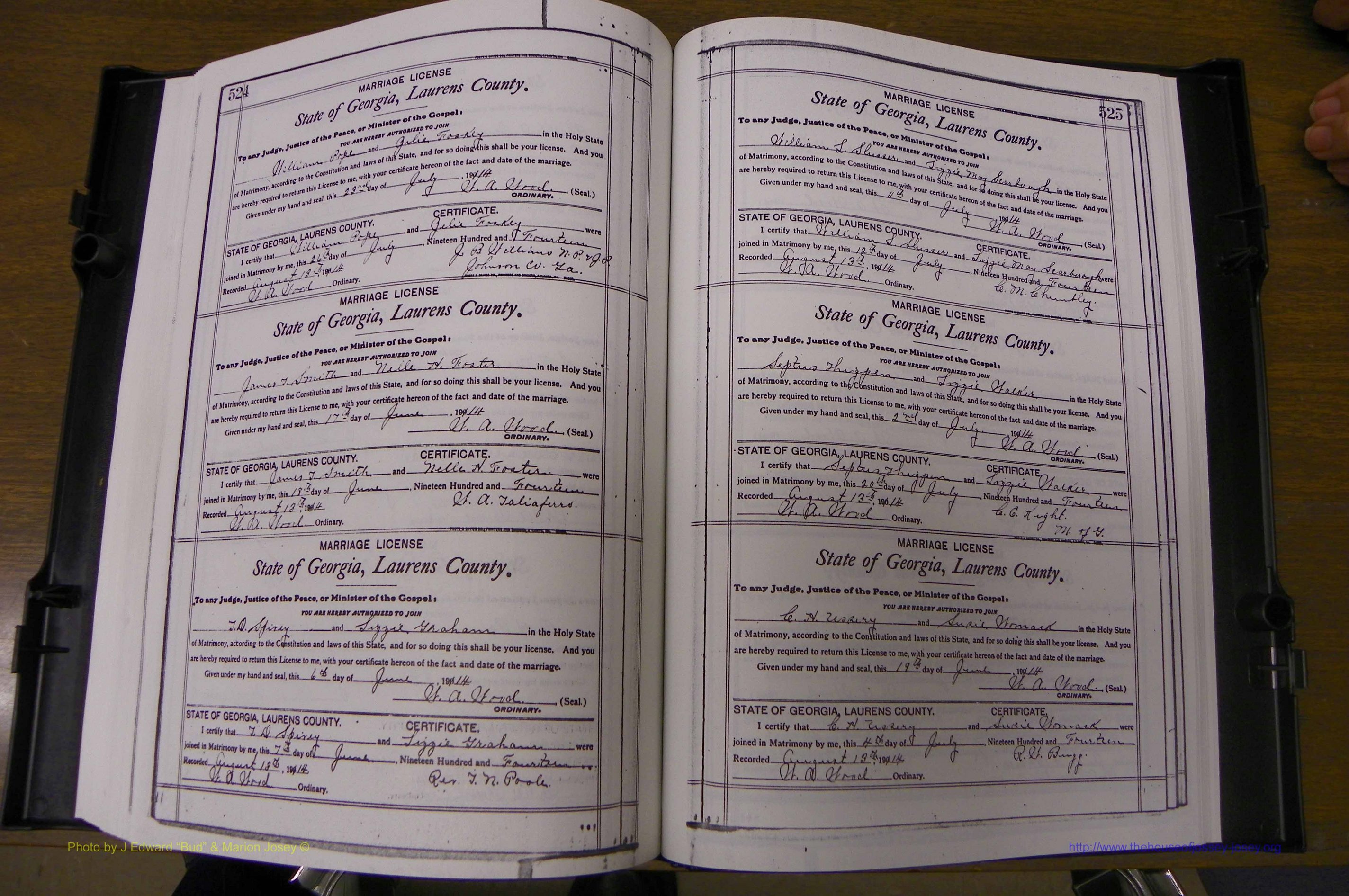 Laurens Co, GA, Marriages Book N, 1905 - 1915, White, P 524-525.JPG