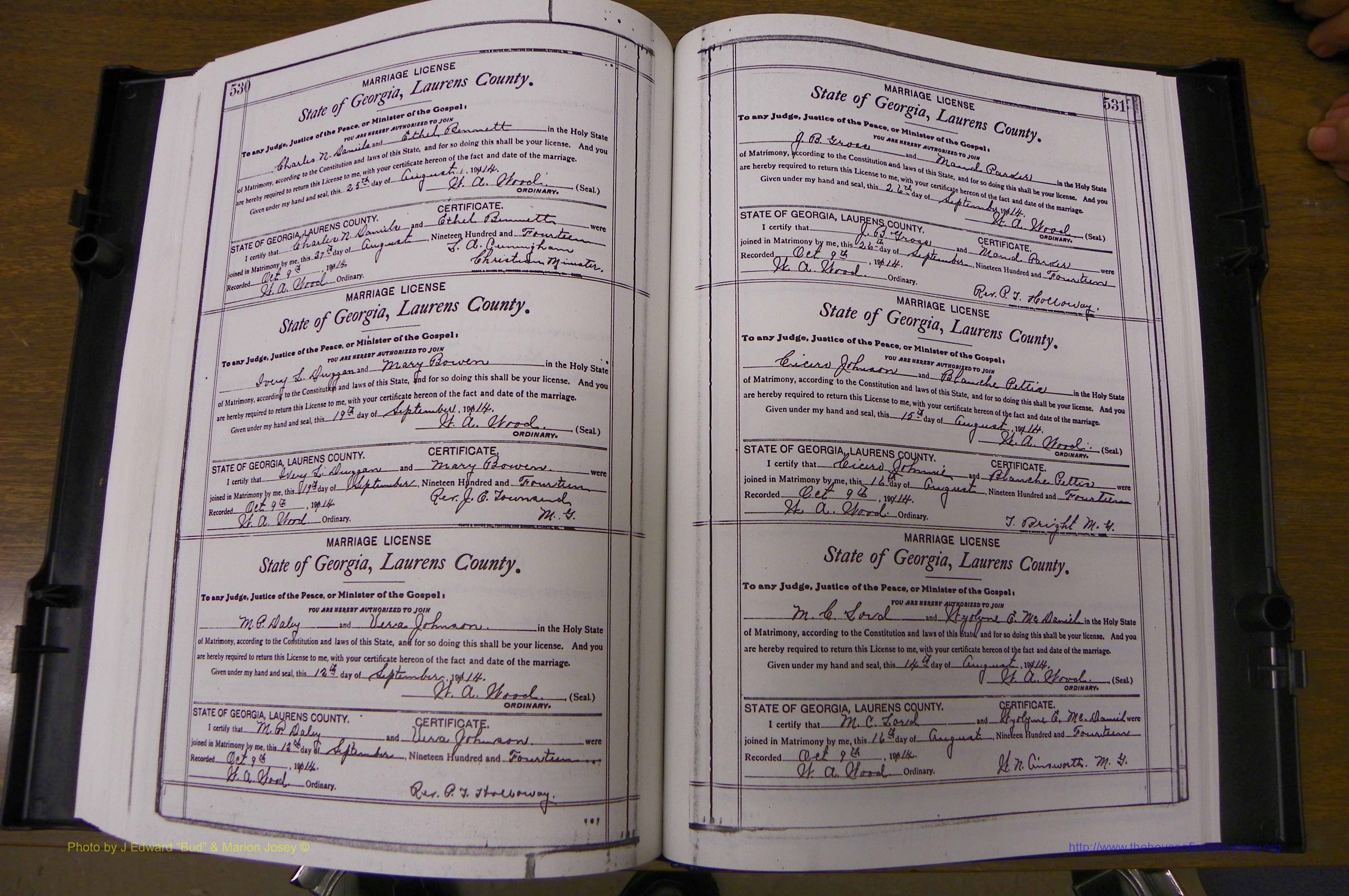 Laurens Co, GA, Marriages Book N, 1905 - 1915, White, P 530-531.JPG