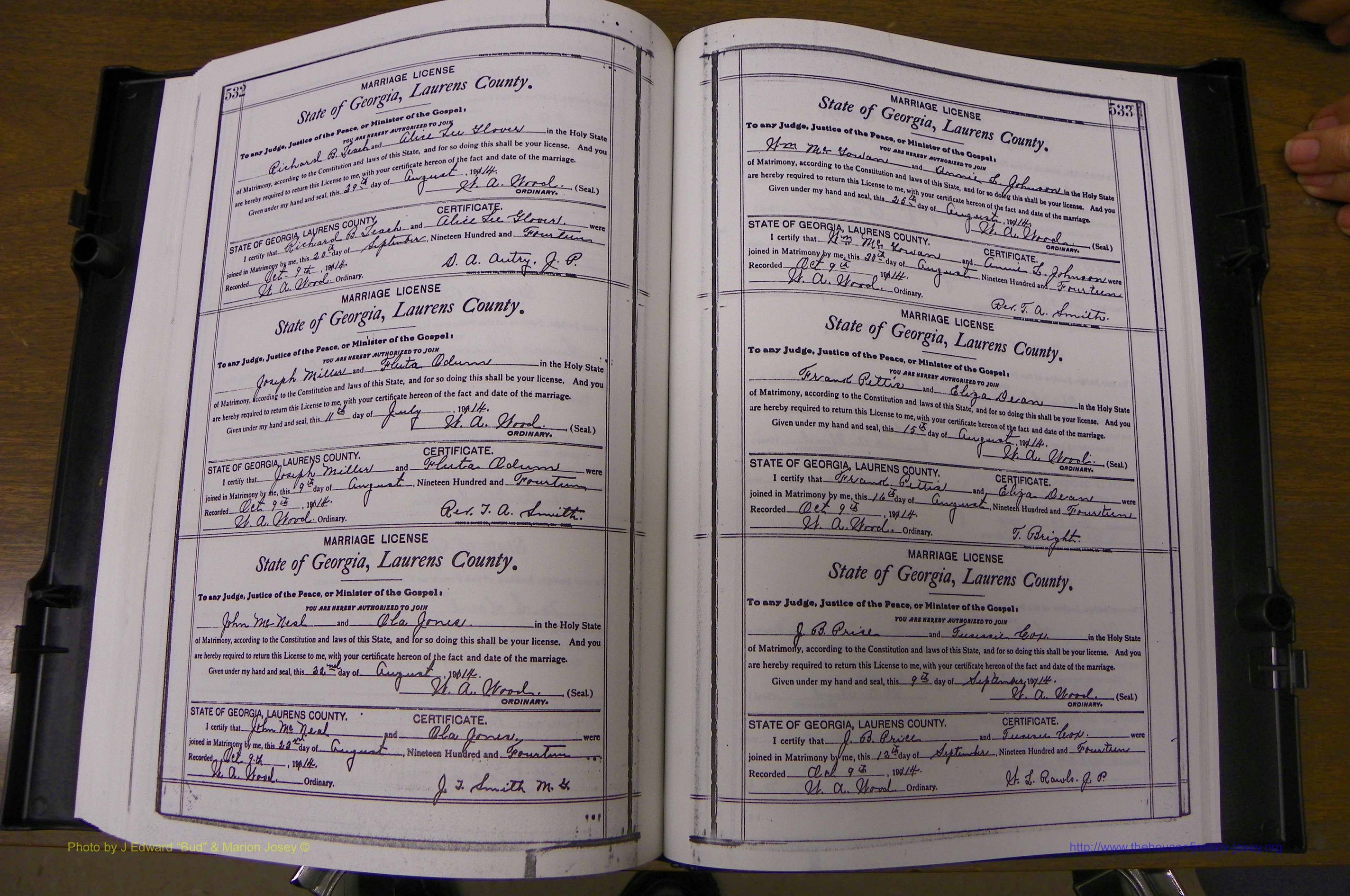 Laurens Co, GA, Marriages Book N, 1905 - 1915, White, P 532-533.JPG