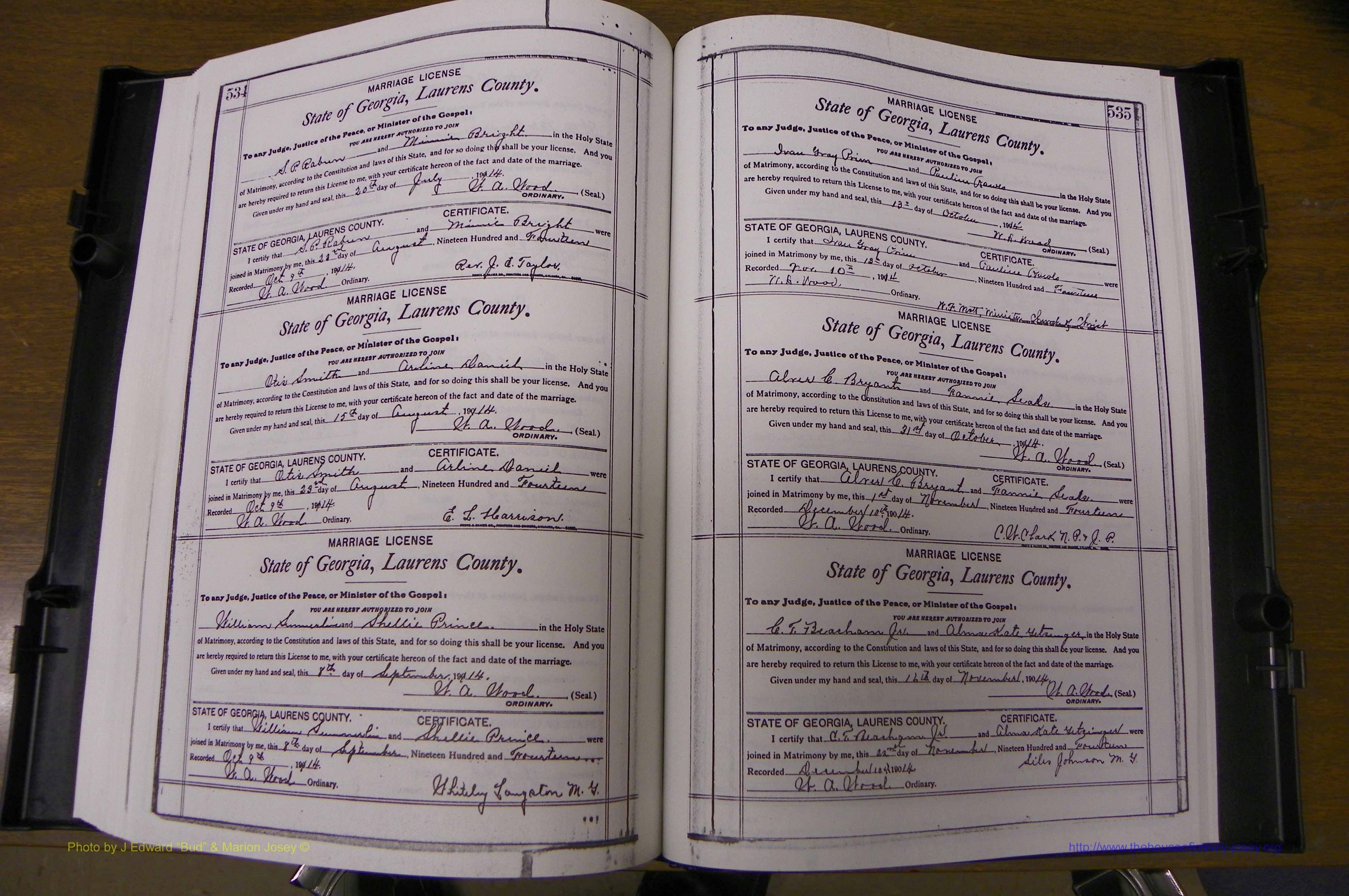 Laurens Co, GA, Marriages Book N, 1905 - 1915, White, P 534-535.JPG