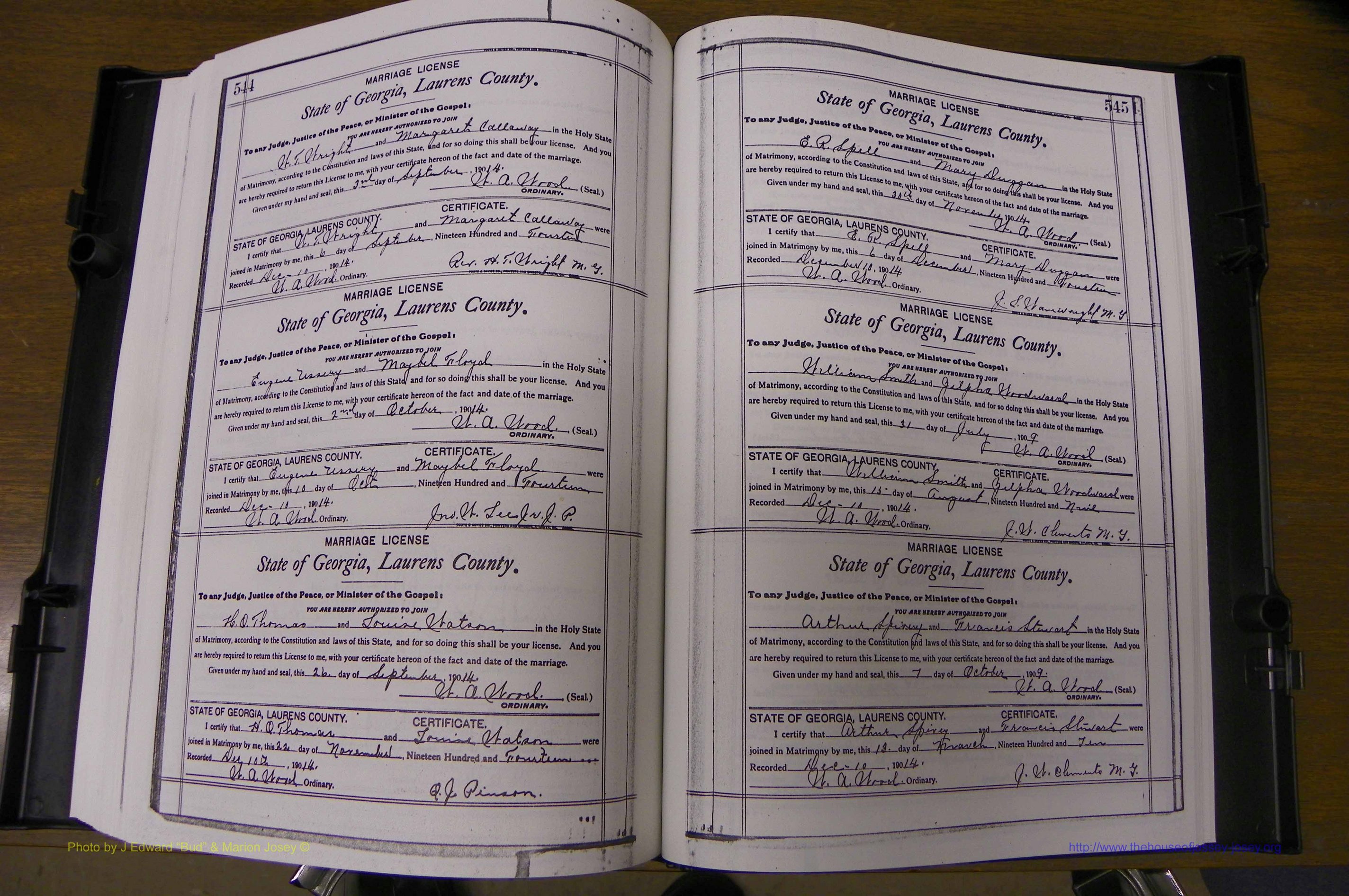 Laurens Co, GA, Marriages Book N, 1905 - 1915, White, P 544-545.JPG