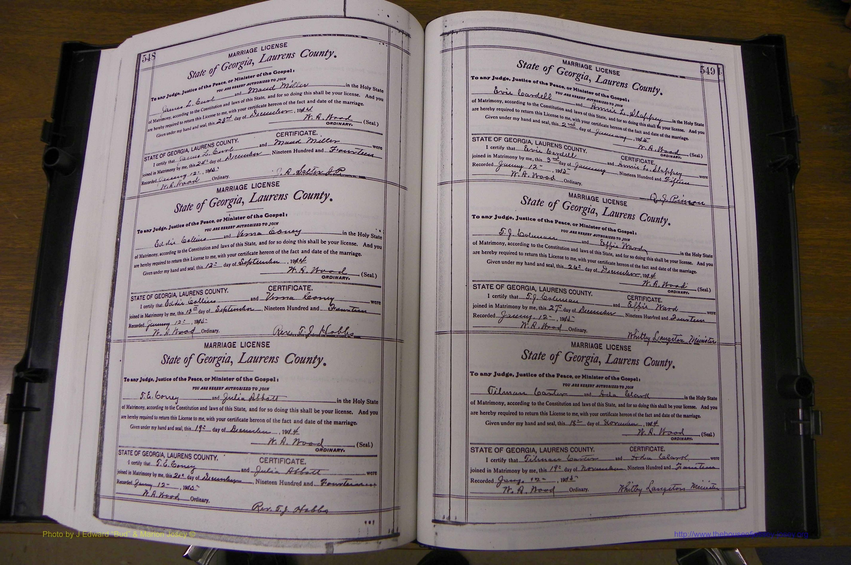 Laurens Co, GA, Marriages Book N, 1905 - 1915, White, P 548-549.JPG