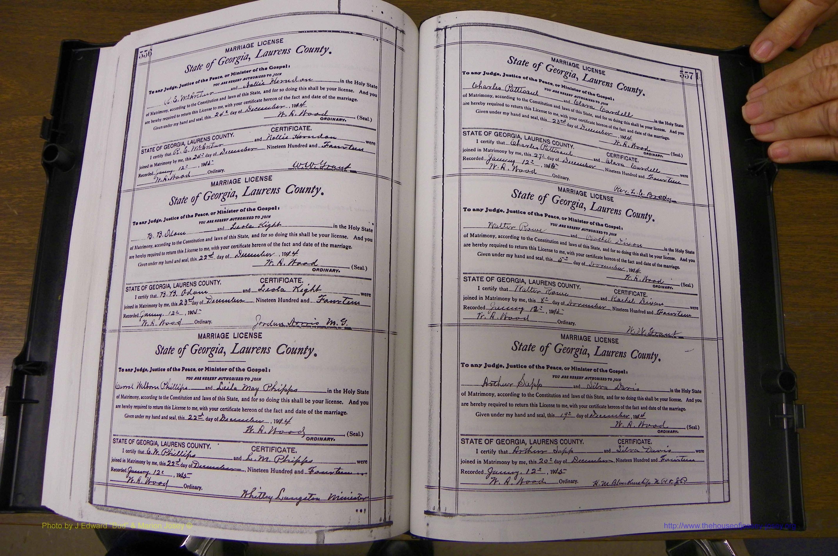 Laurens Co, GA, Marriages Book N, 1905 - 1915, White, P 556-557.JPG