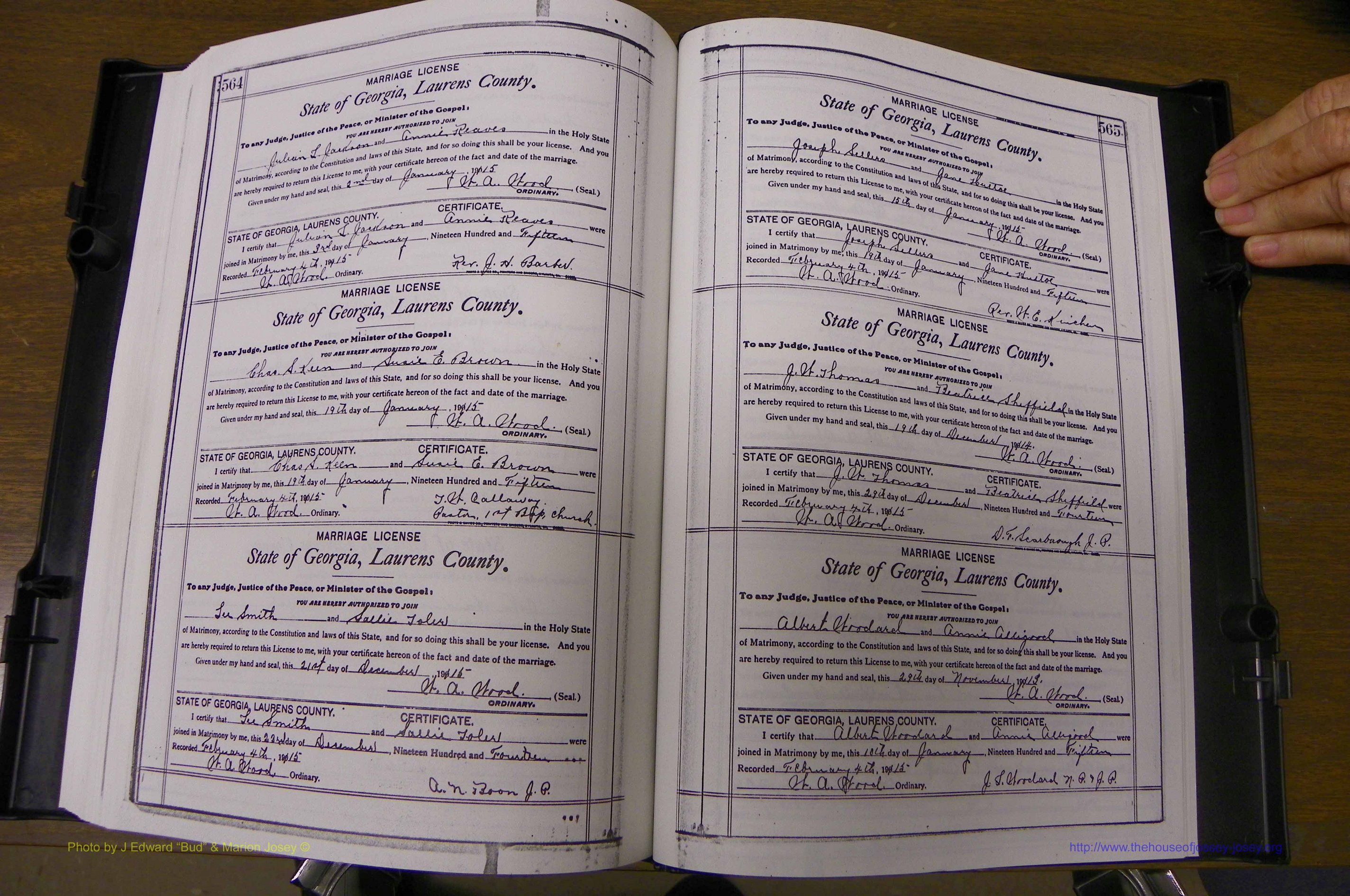 Laurens Co, GA, Marriages Book N, 1905 - 1915, White, P 564-565.JPG