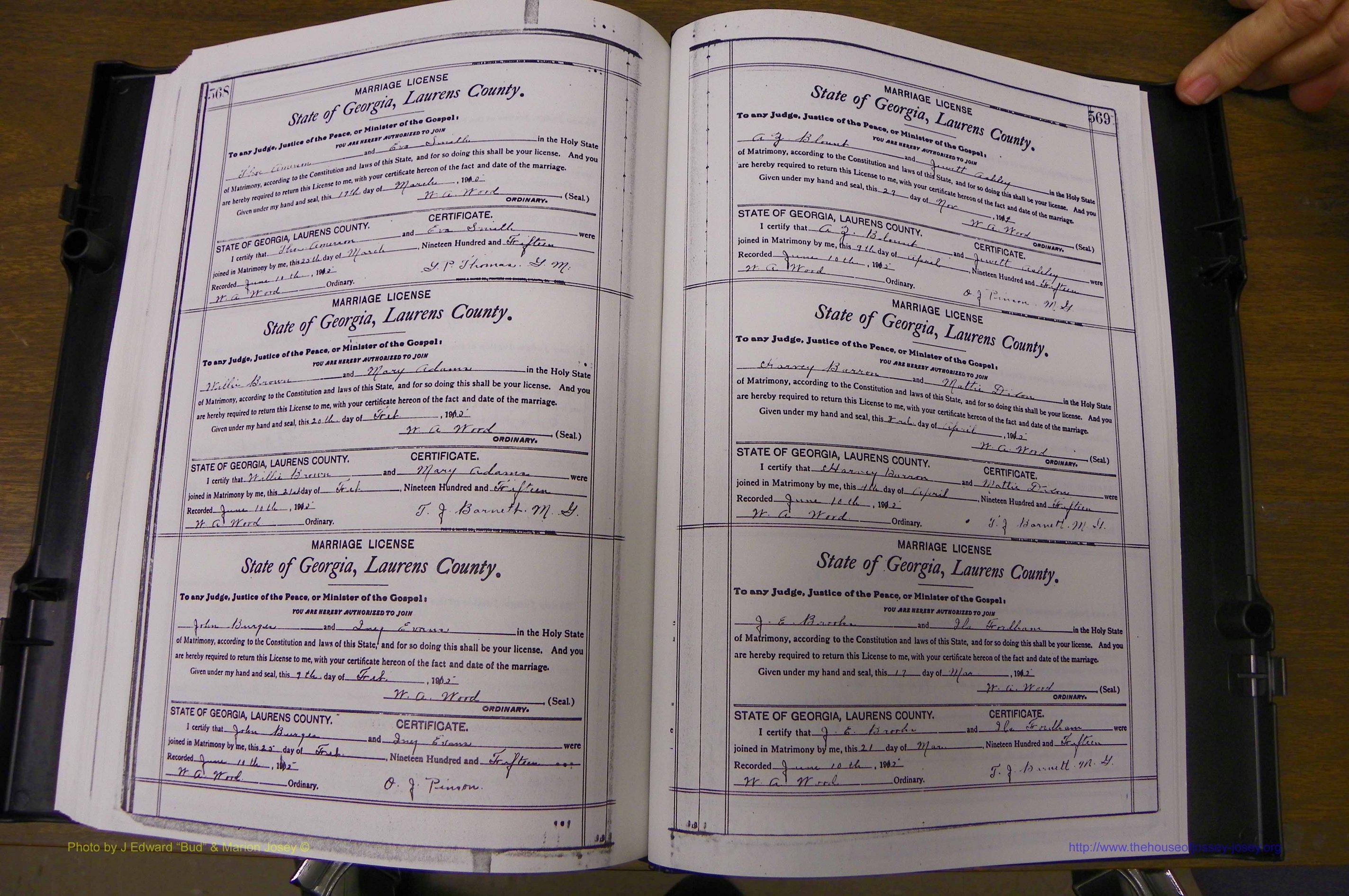 Laurens Co, GA, Marriages Book N, 1905 - 1915, White, P 568-569.JPG