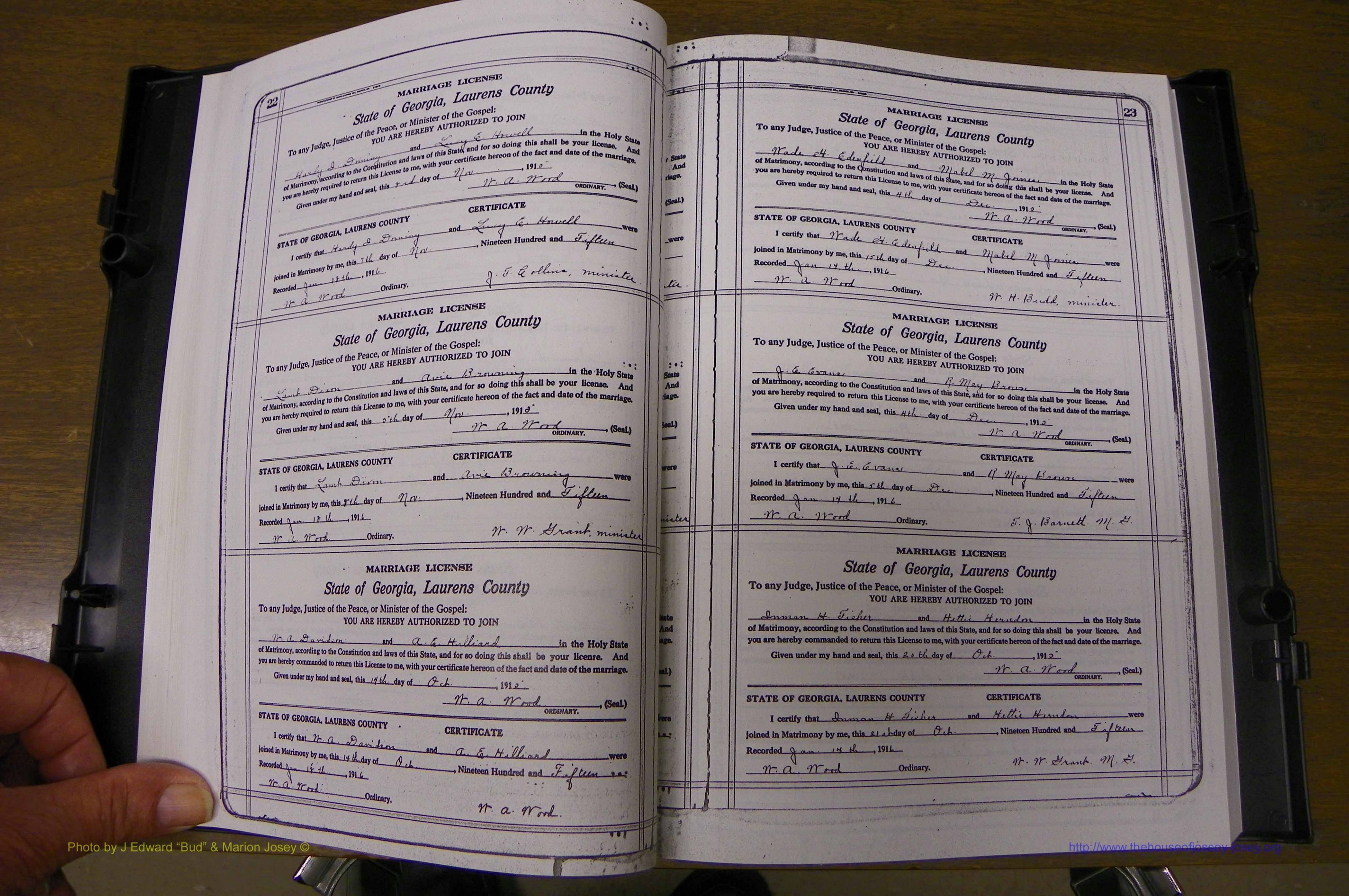 Laurens Co, GA, Marriages Book P, 1915 - 1924, White, P 022-023.JPG
