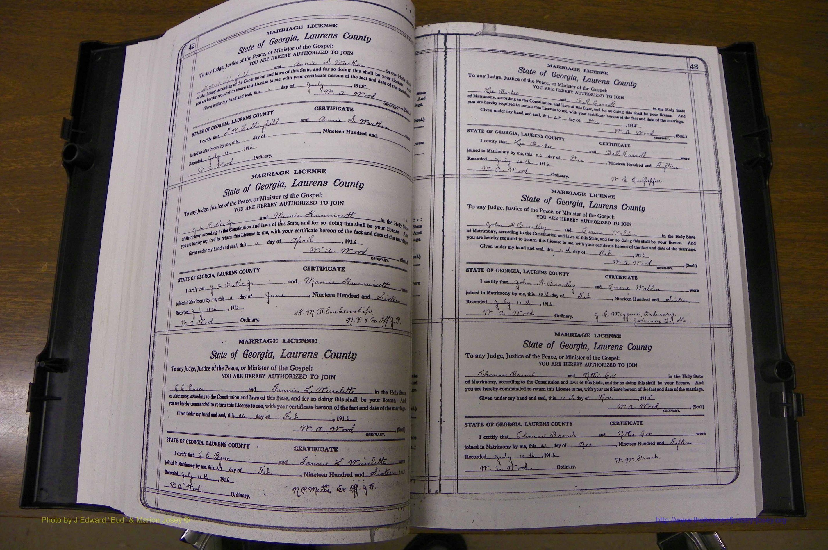 Laurens Co, GA, Marriages Book P, 1915 - 1924, White, P 042-043.JPG