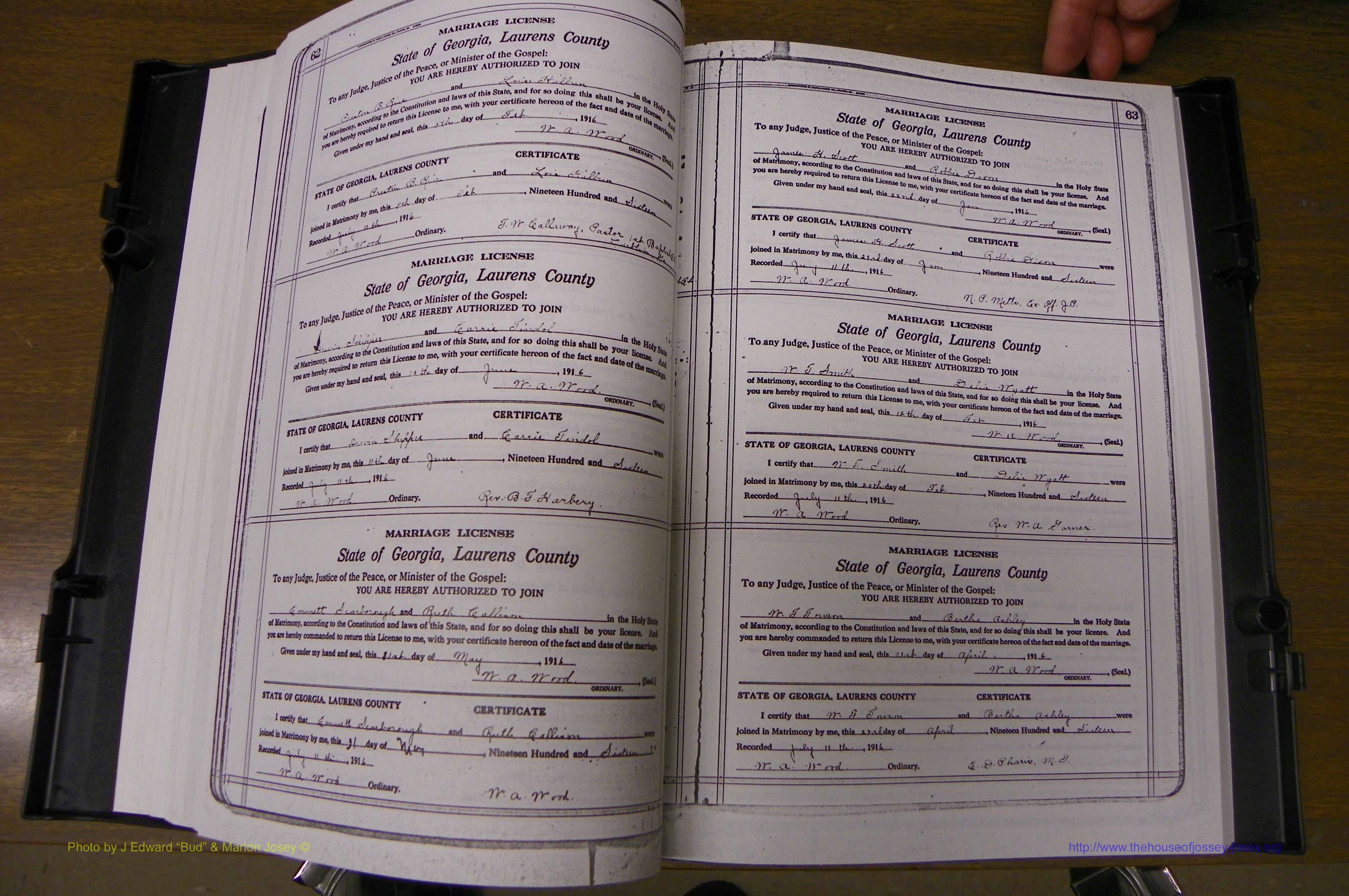 Laurens Co, GA, Marriages Book P, 1915 - 1924, White, P 062-063.JPG