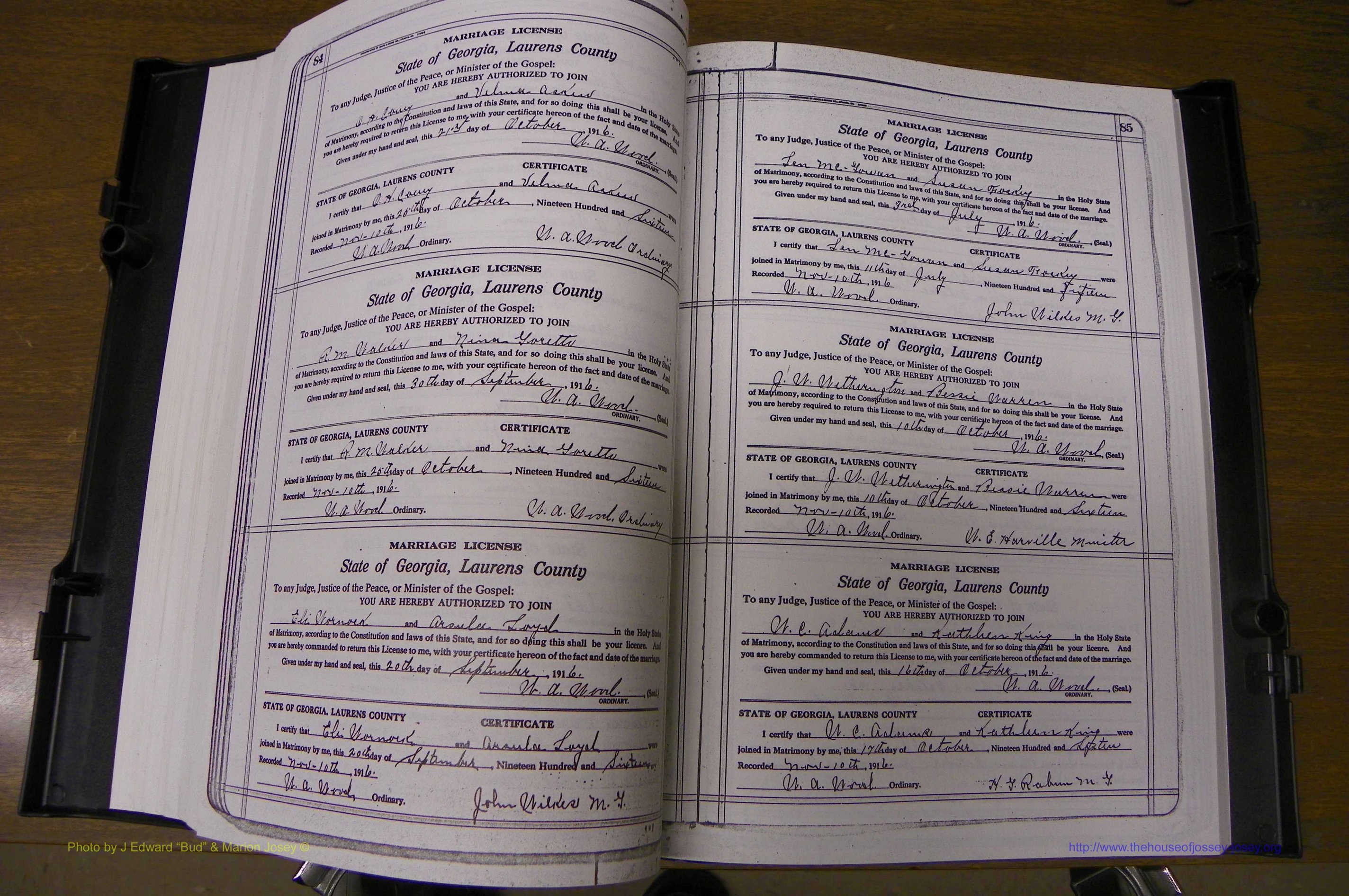 Laurens Co, GA, Marriages Book P, 1915 - 1924, White, P 084-085.JPG