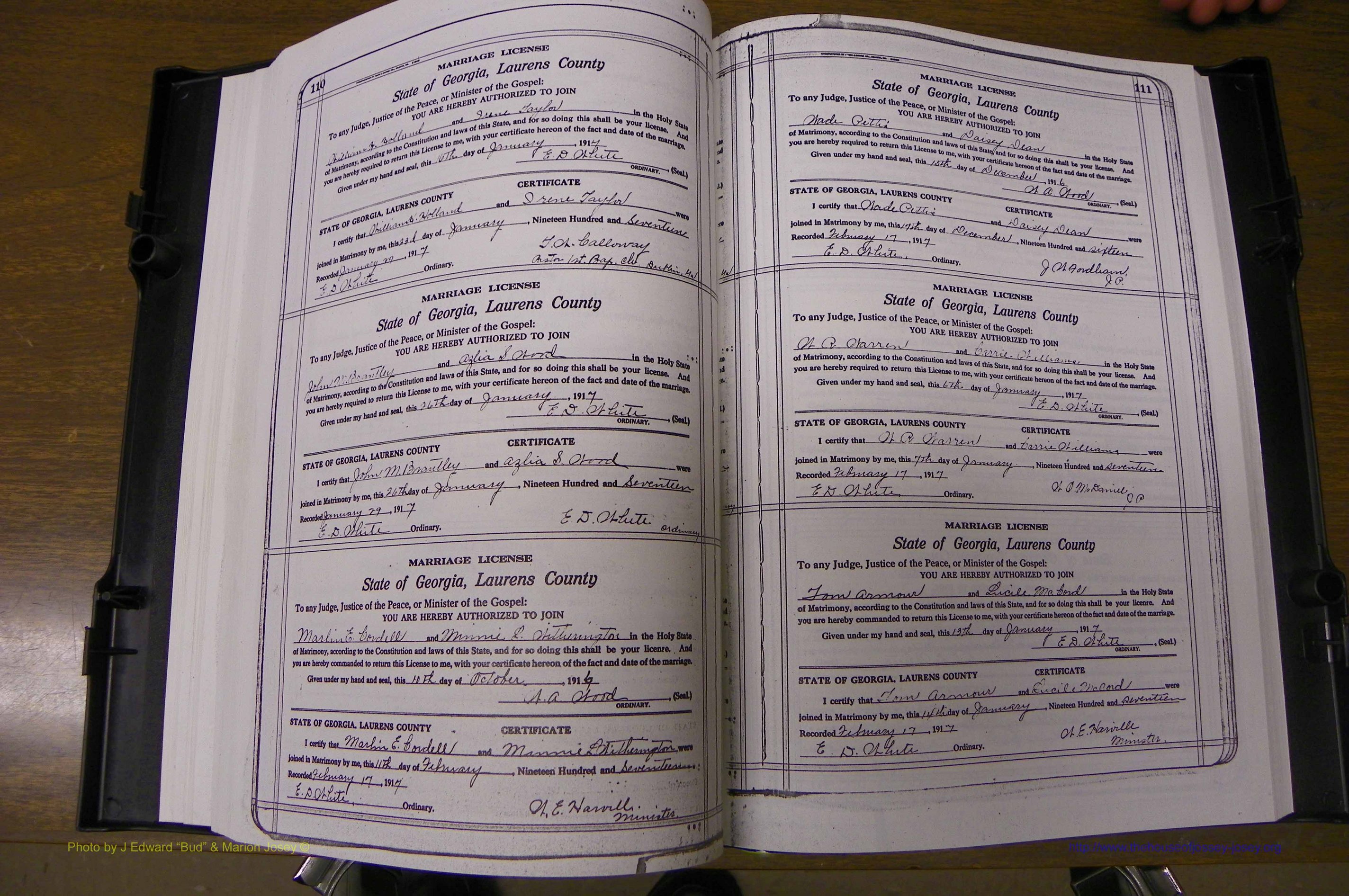 Laurens Co, GA, Marriages Book P, 1915 - 1924, White, P 110-111.JPG