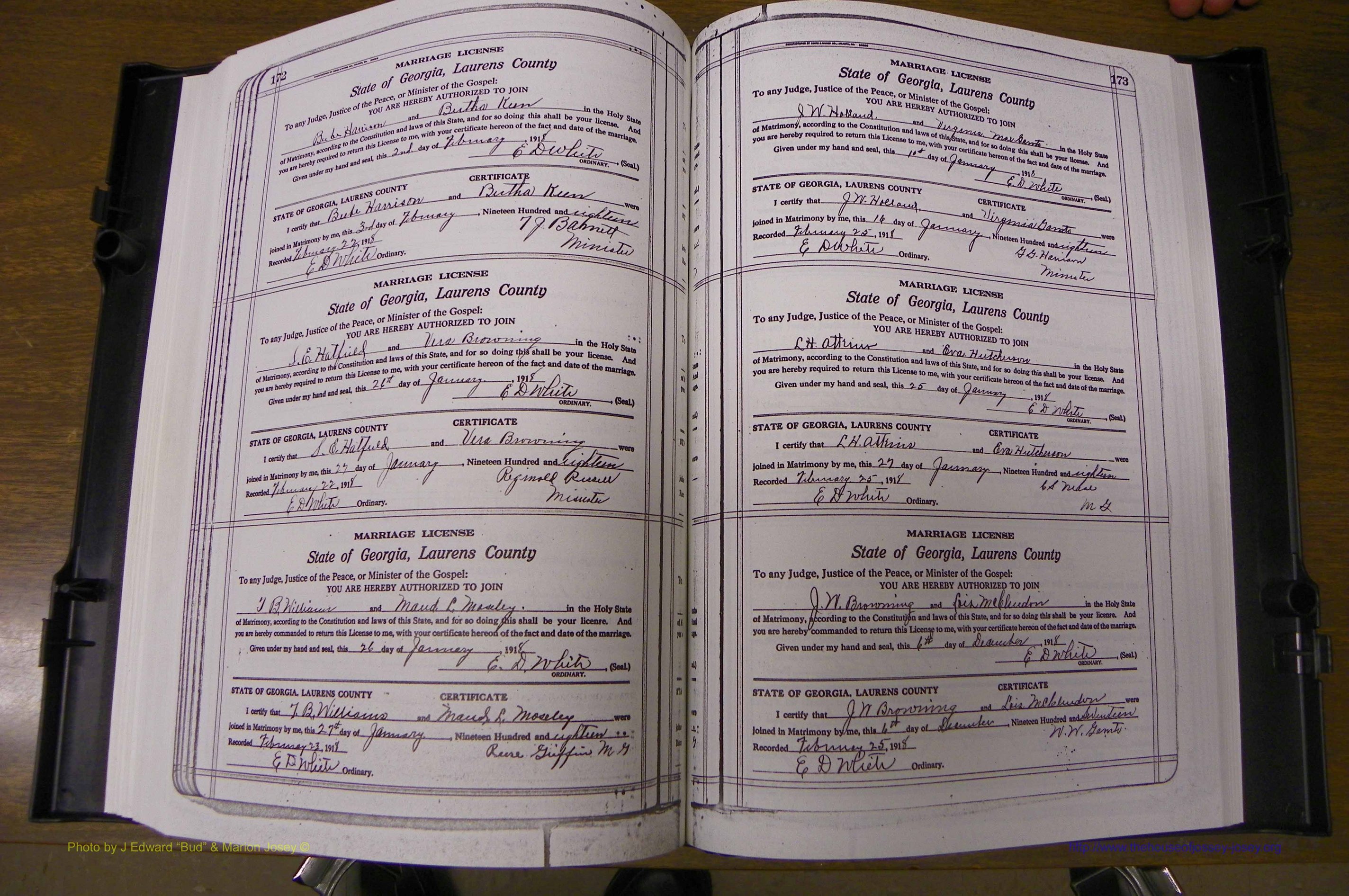 Laurens Co, GA, Marriages Book P, 1915 - 1924, White, P 172-173.JPG
