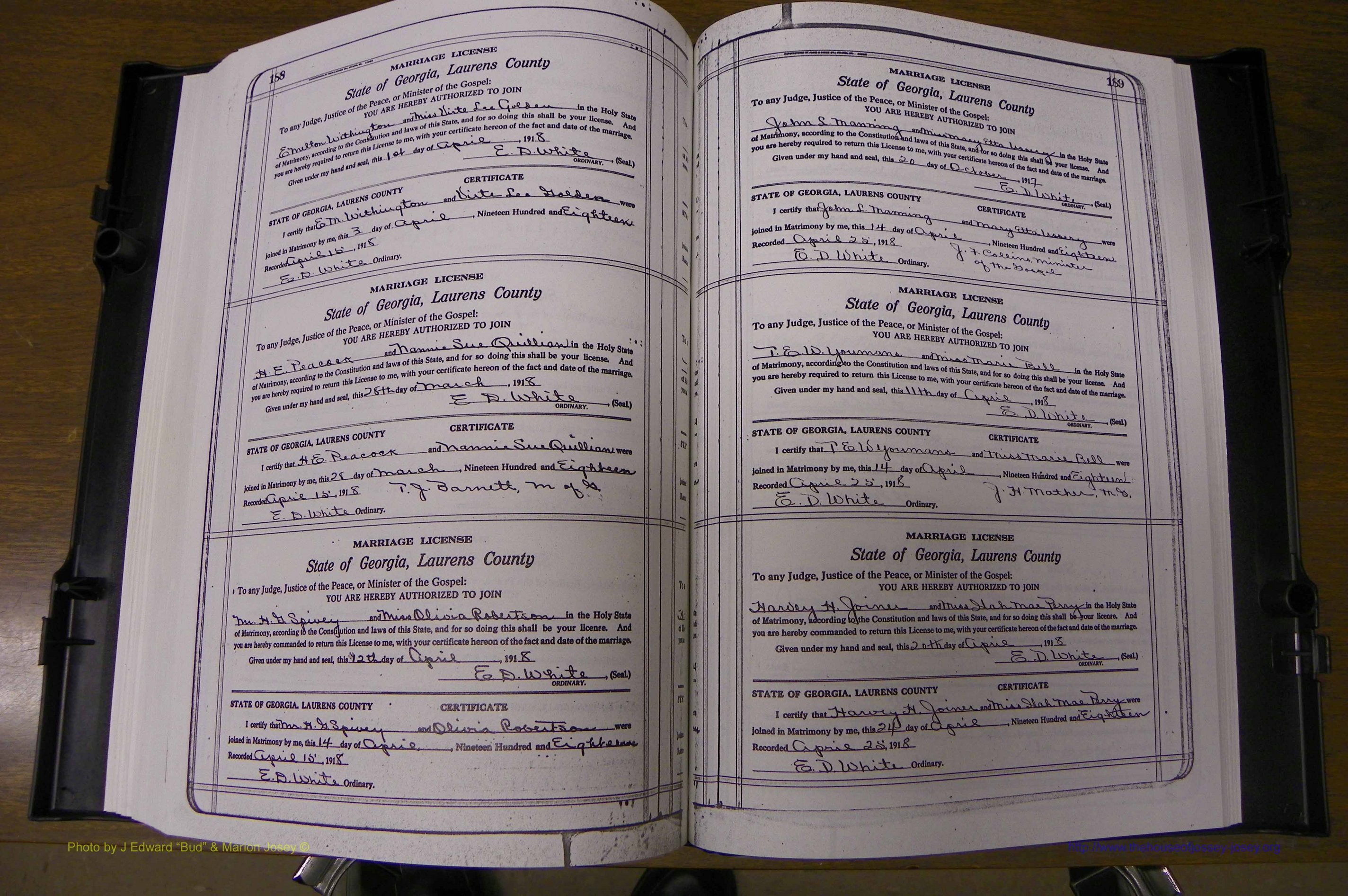 Laurens Co, GA, Marriages Book P, 1915 - 1924, White, P 188-189.JPG