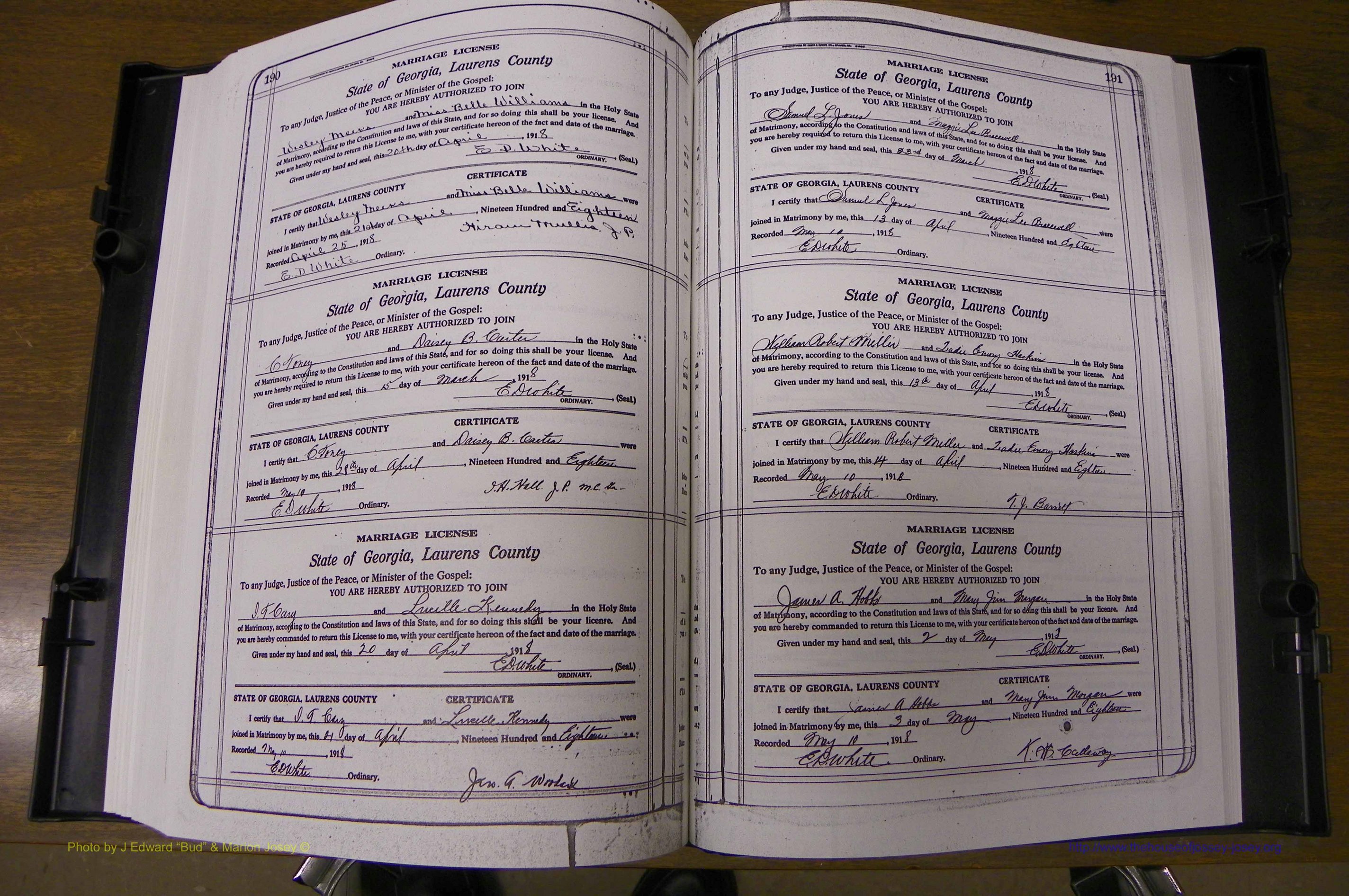 Laurens Co, GA, Marriages Book P, 1915 - 1924, White, P 190-191.JPG