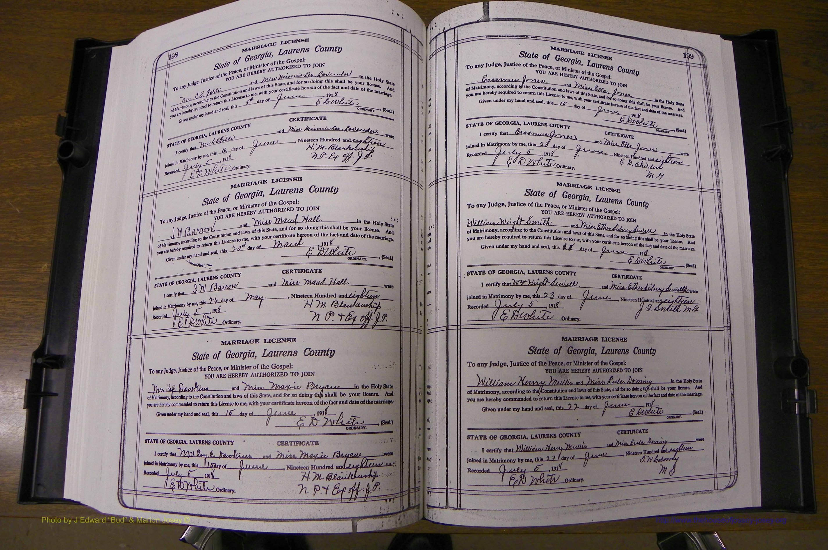 Laurens Co, GA, Marriages Book P, 1915 - 1924, White, P 198-199.JPG
