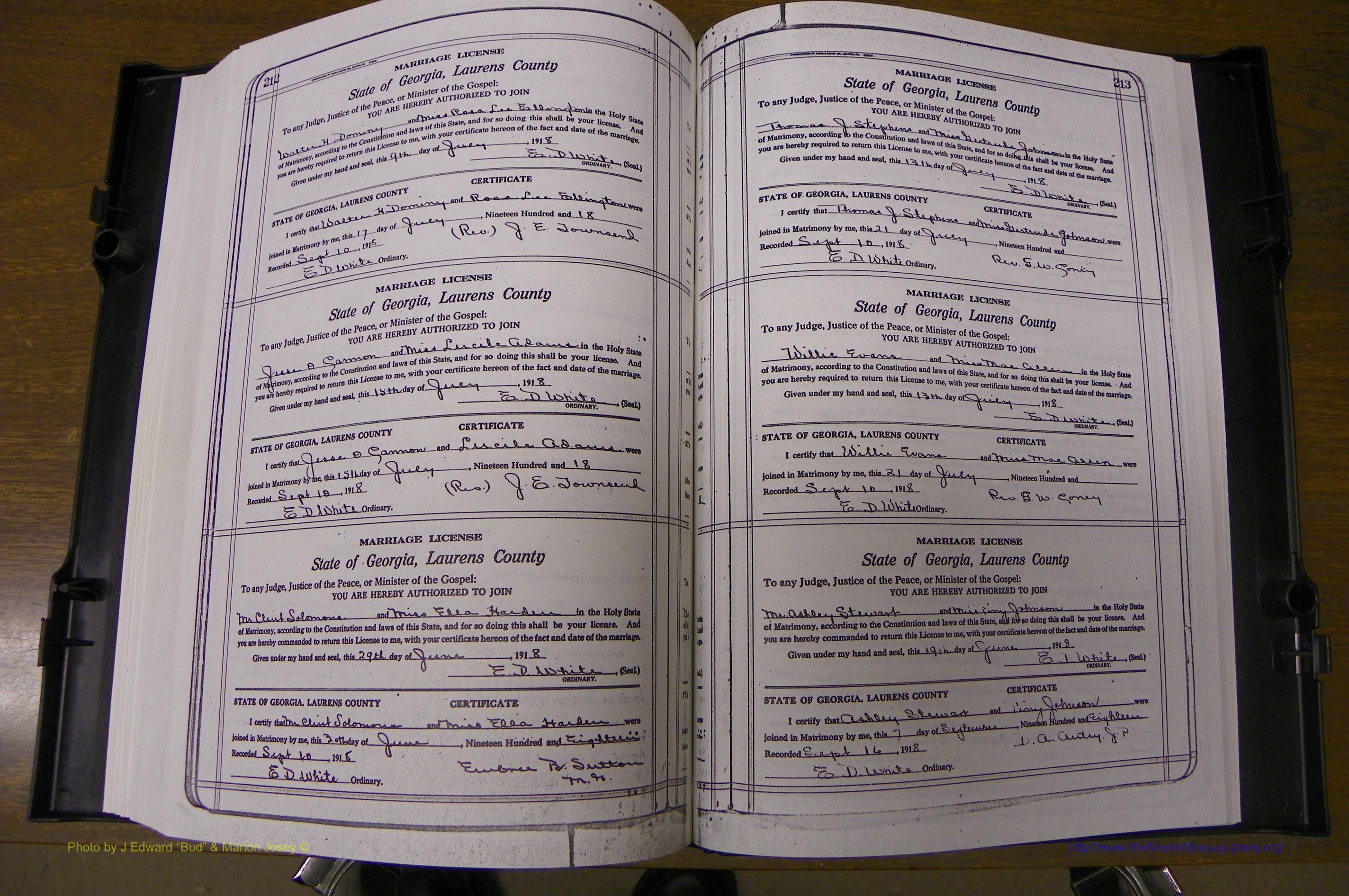Laurens Co, GA, Marriages Book P, 1915 - 1924, White, P 212-213.JPG