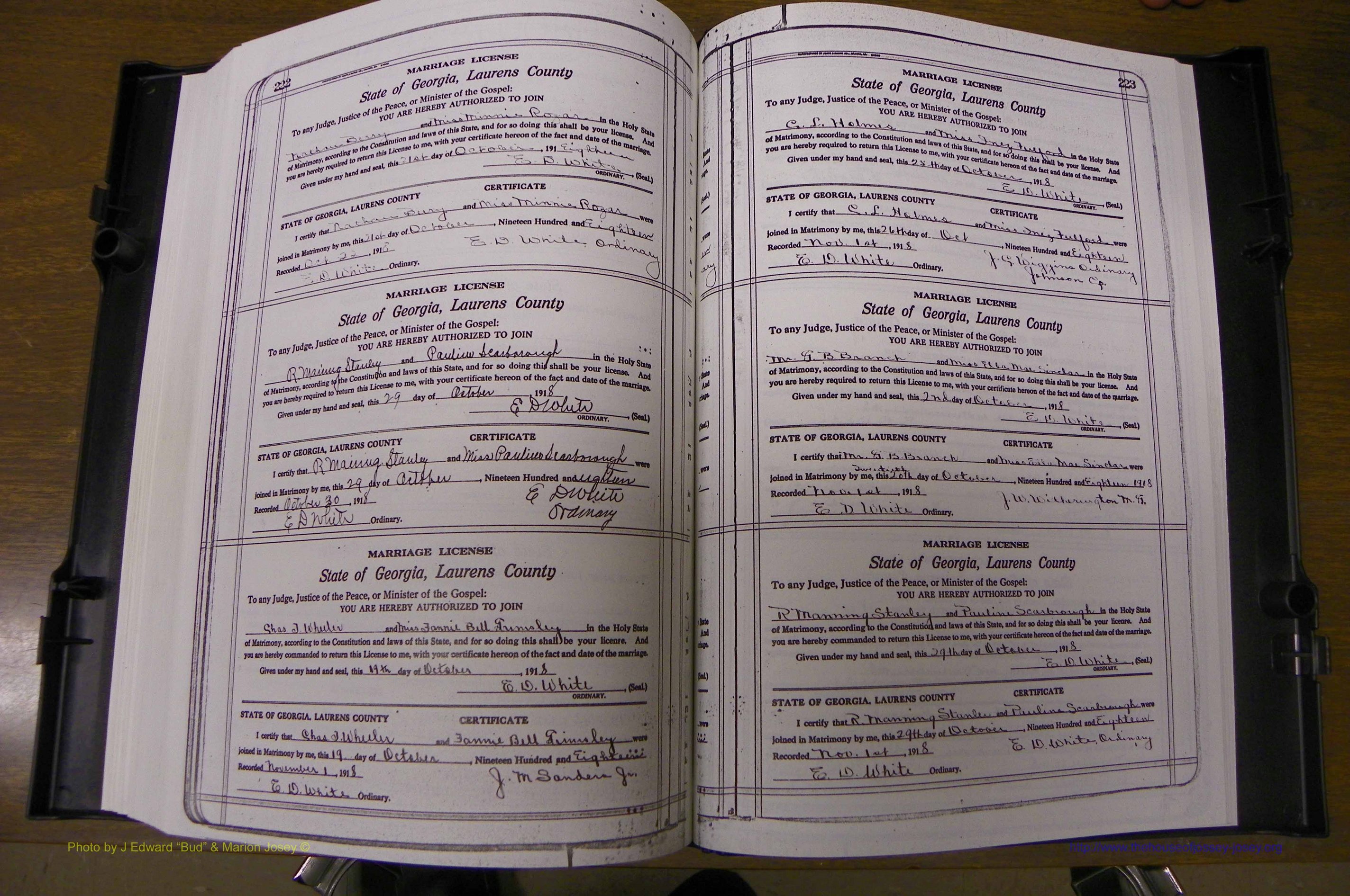 Laurens Co, GA, Marriages Book P, 1915 - 1924, White, P 222-223.JPG
