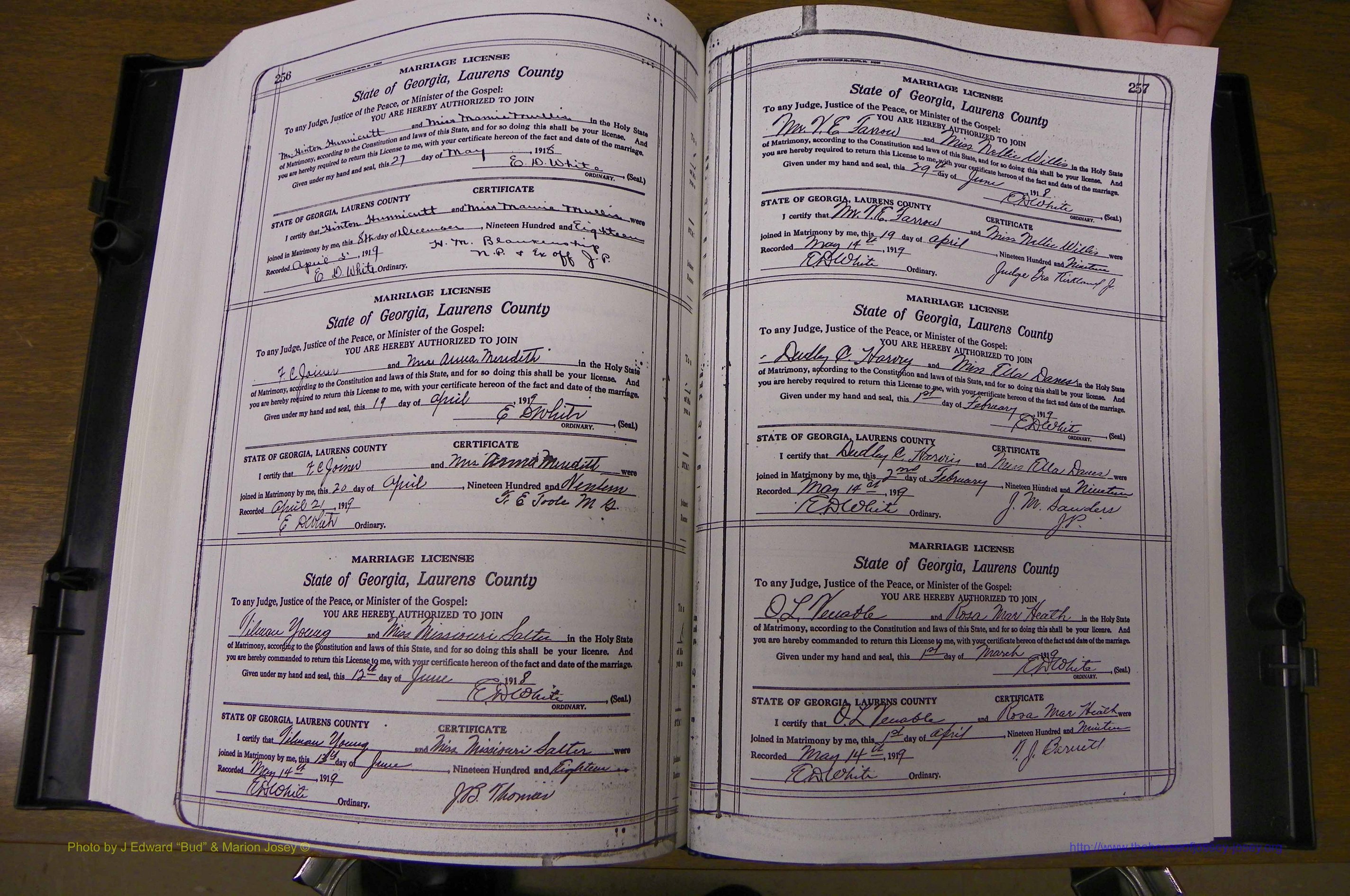 Laurens Co, GA, Marriages Book P, 1915 - 1924, White, P 256-257.JPG