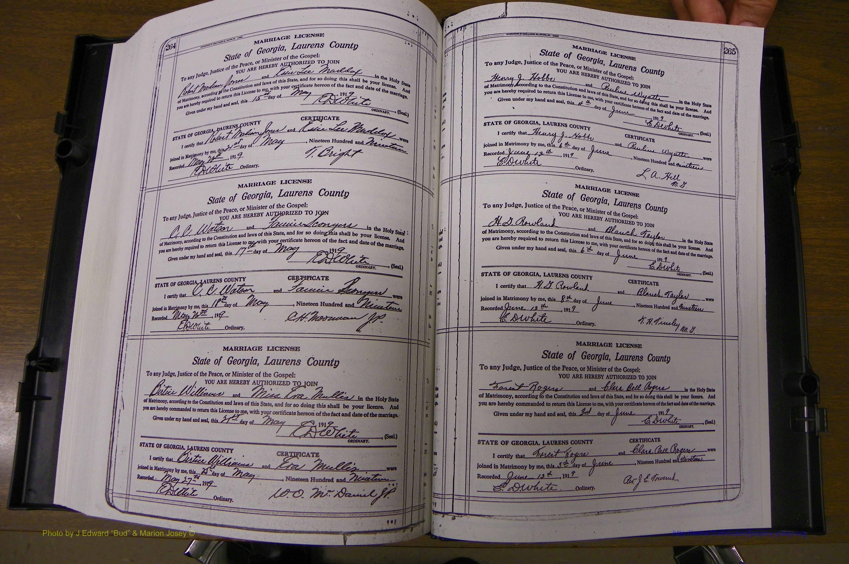 Laurens Co, GA, Marriages Book P, 1915 - 1924, White, P 264-265.JPG