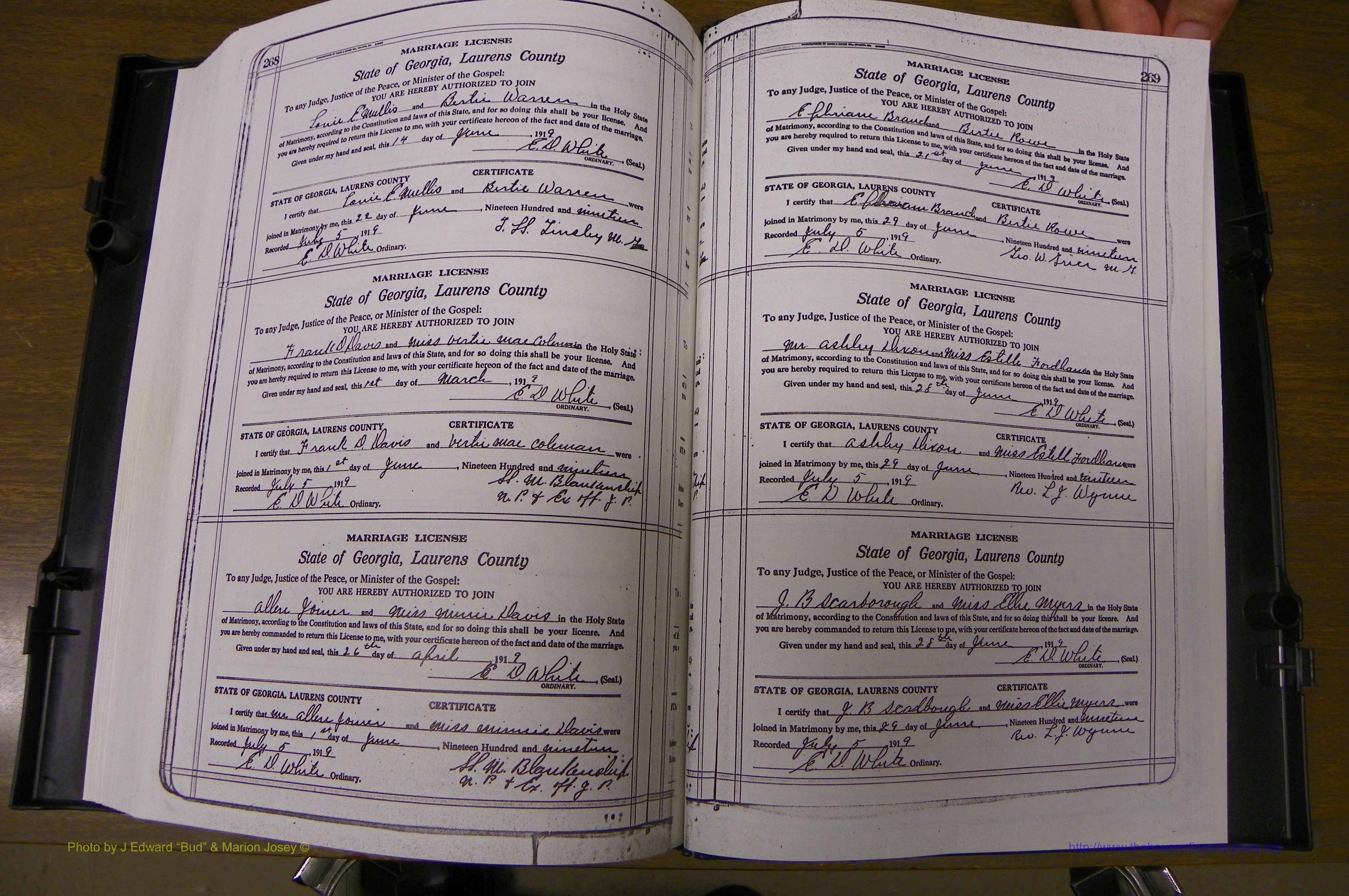 Laurens Co, GA, Marriages Book P, 1915 - 1924, White, P 268-269.JPG