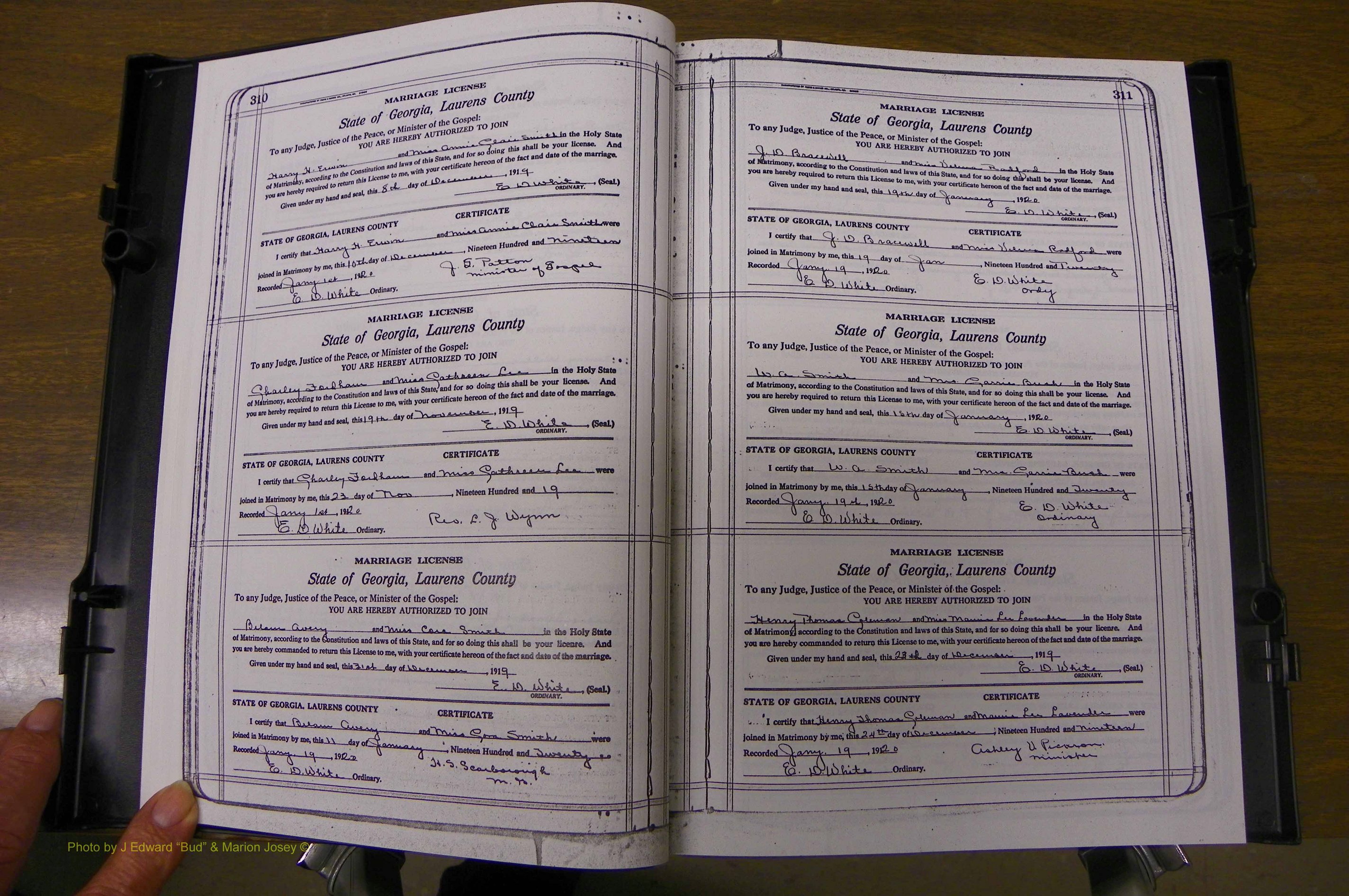 Laurens Co, GA, Marriages Book P, 1915 - 1924, White, P 310-311.JPG