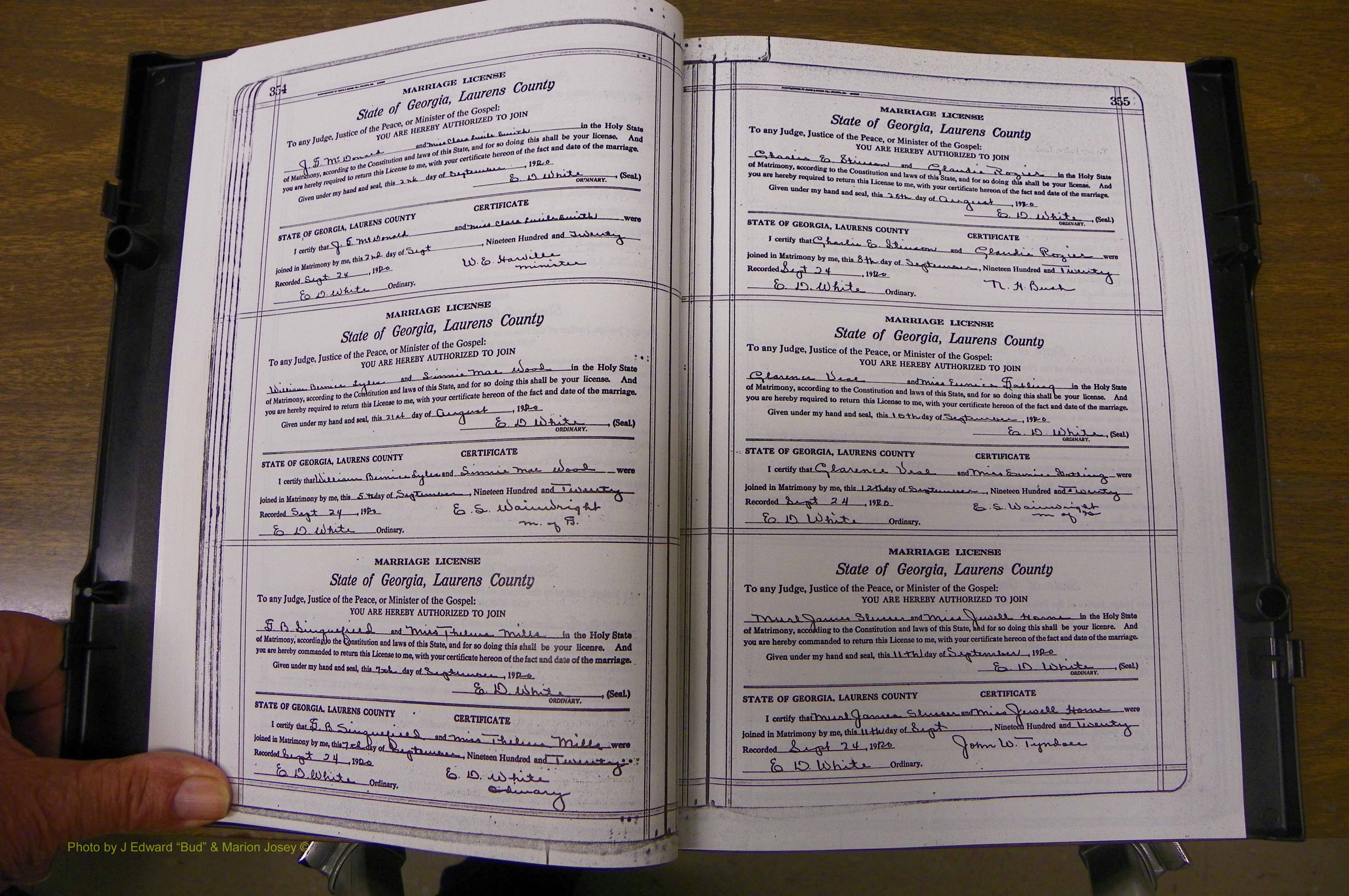 Laurens Co, GA, Marriages Book P, 1915 - 1924, White, P 354-355.JPG