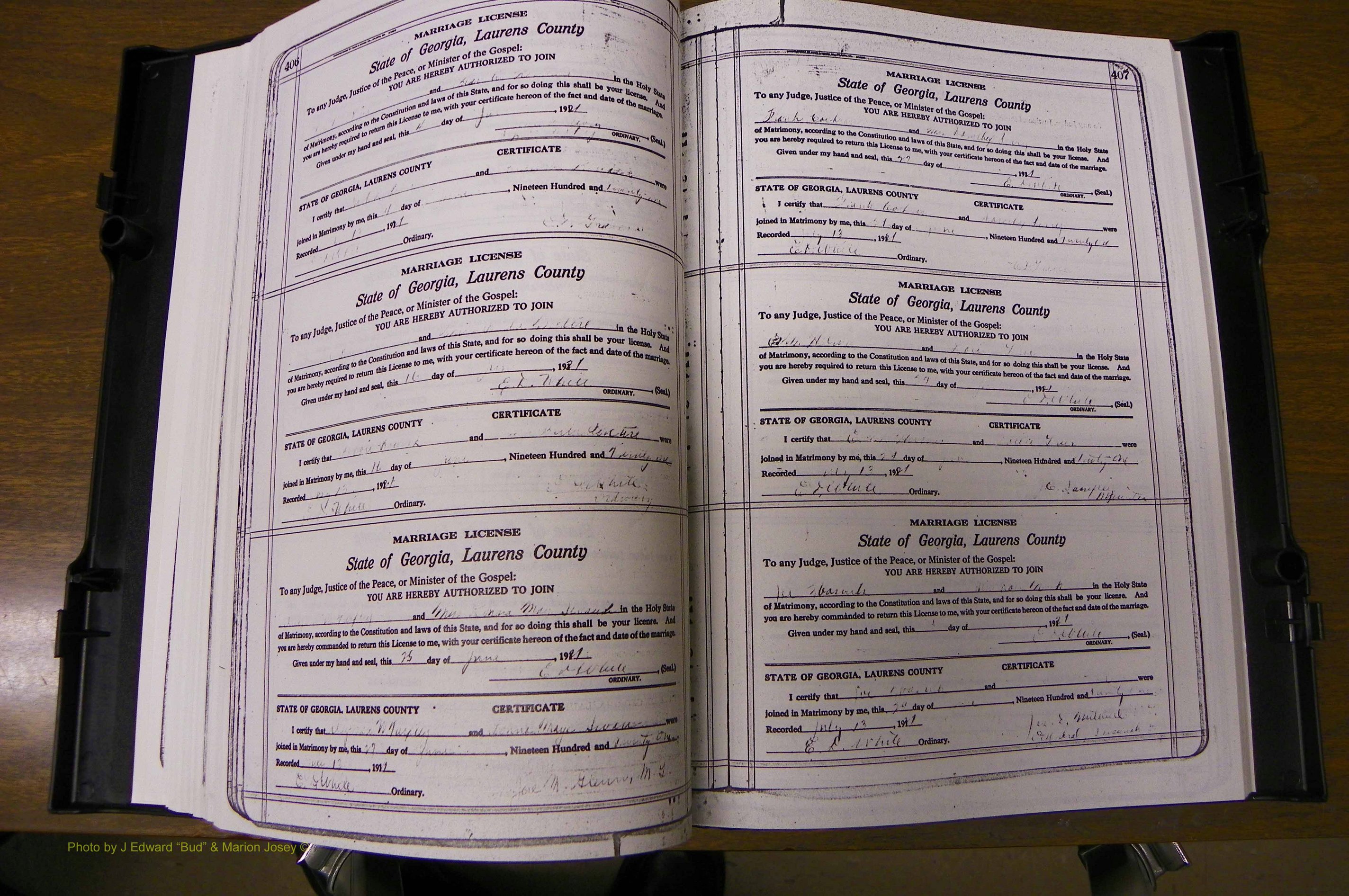 Laurens Co, GA, Marriages Book P, 1915 - 1924, White, P 406-407.JPG