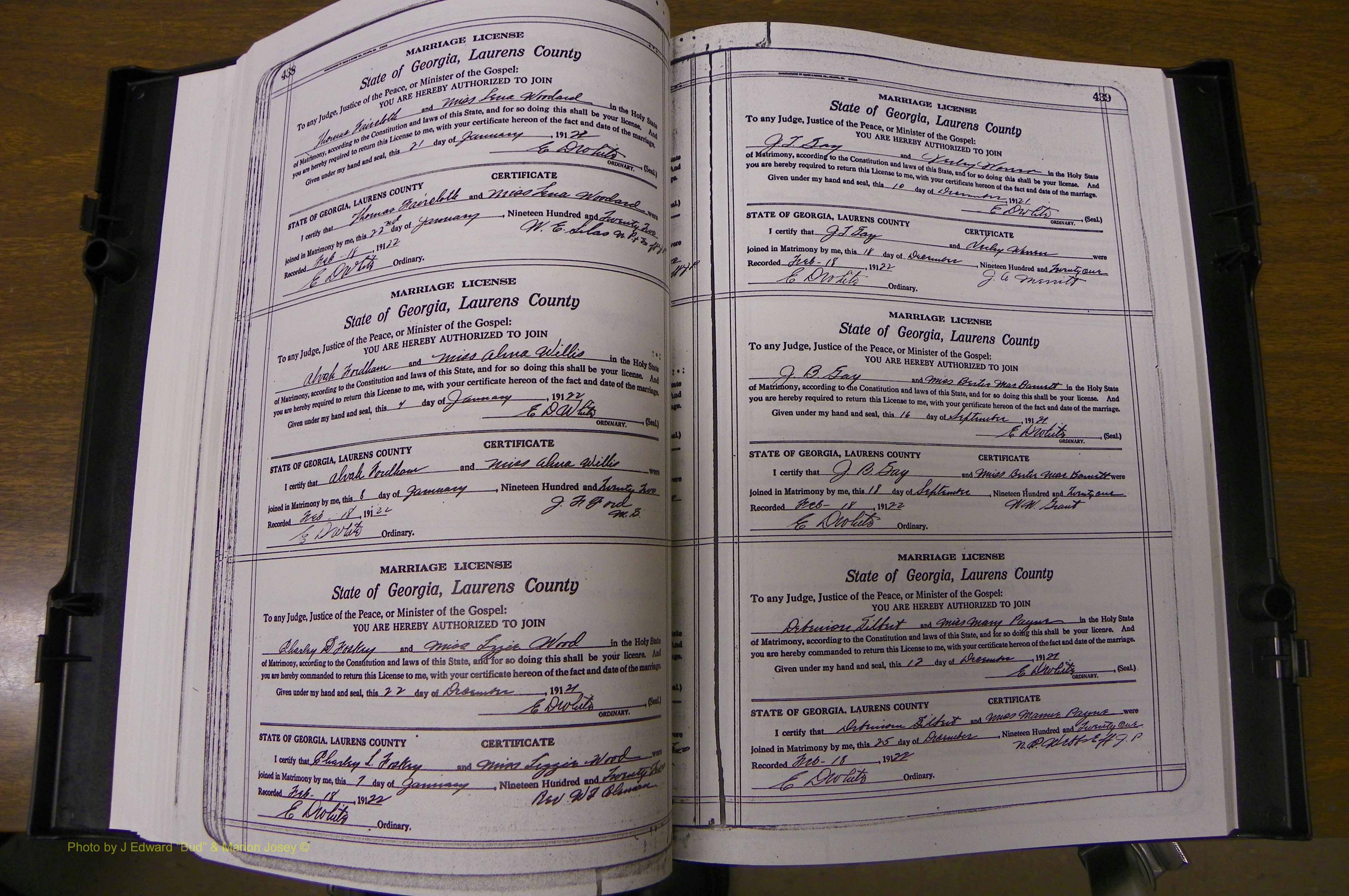 Laurens Co, GA, Marriages Book P, 1915 - 1924, White, P 438-439.JPG