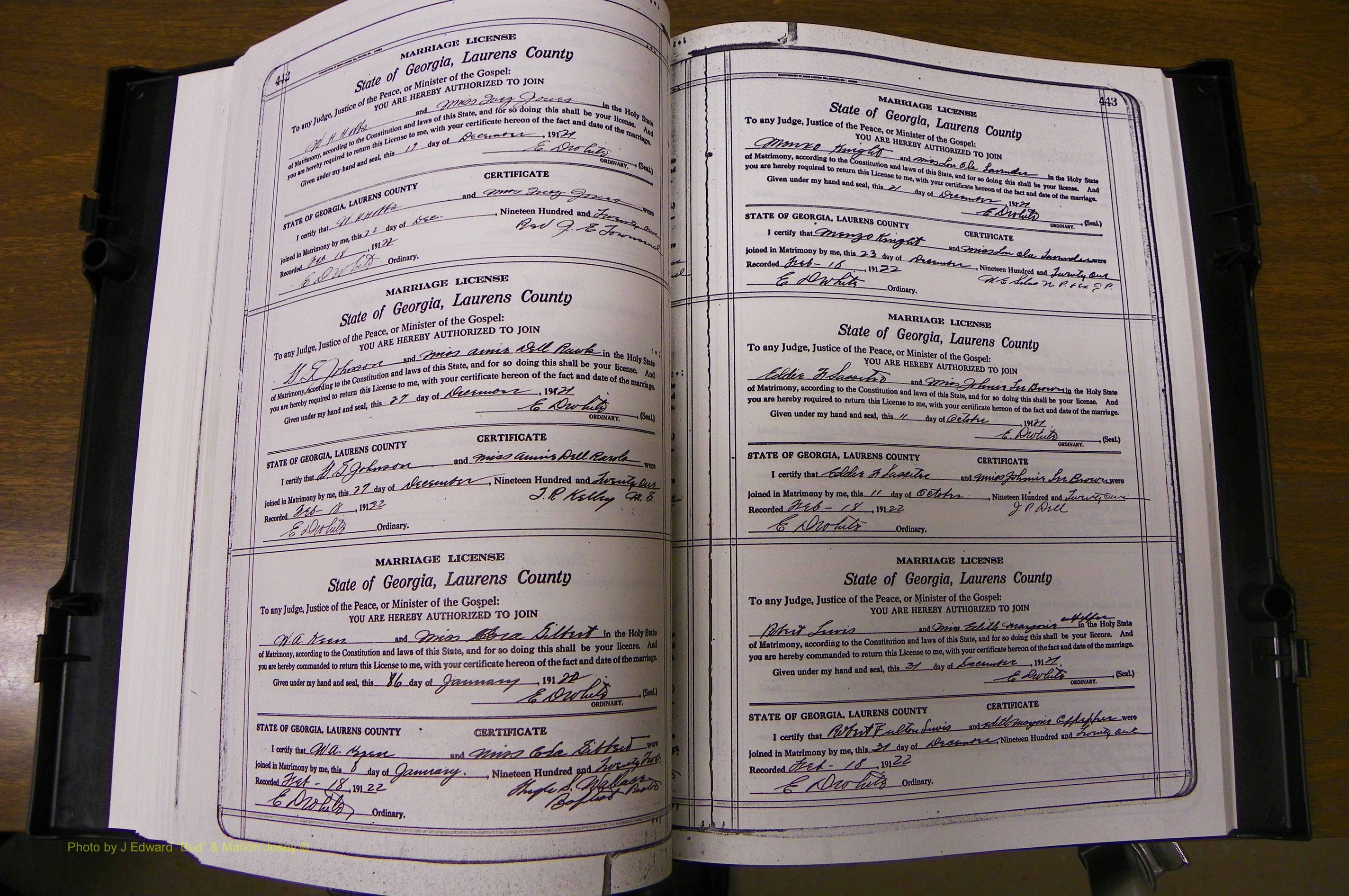 Laurens Co, GA, Marriages Book P, 1915 - 1924, White, P 442-443.JPG