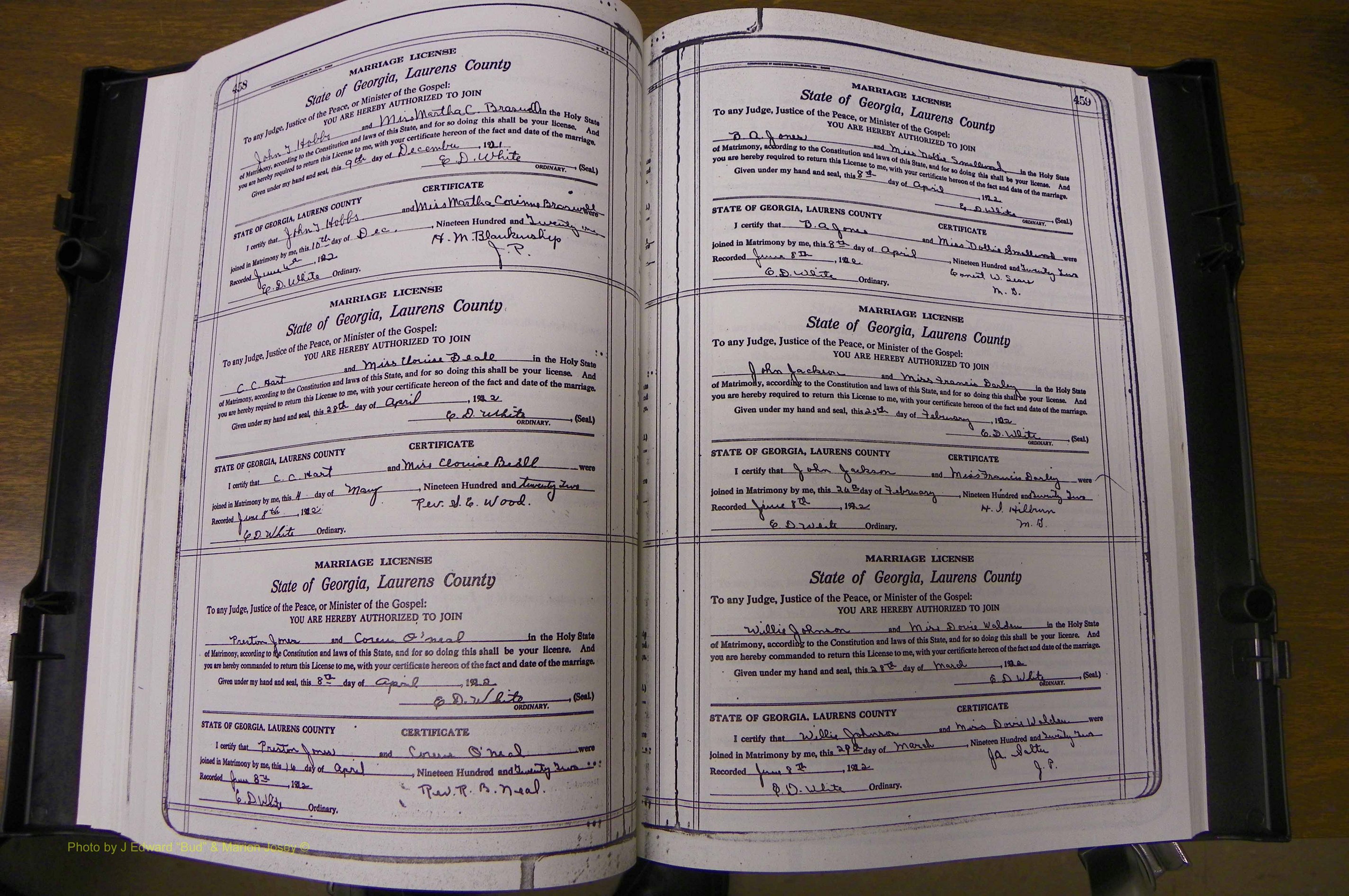 Laurens Co, GA, Marriages Book P, 1915 - 1924, White, P 458-459.JPG