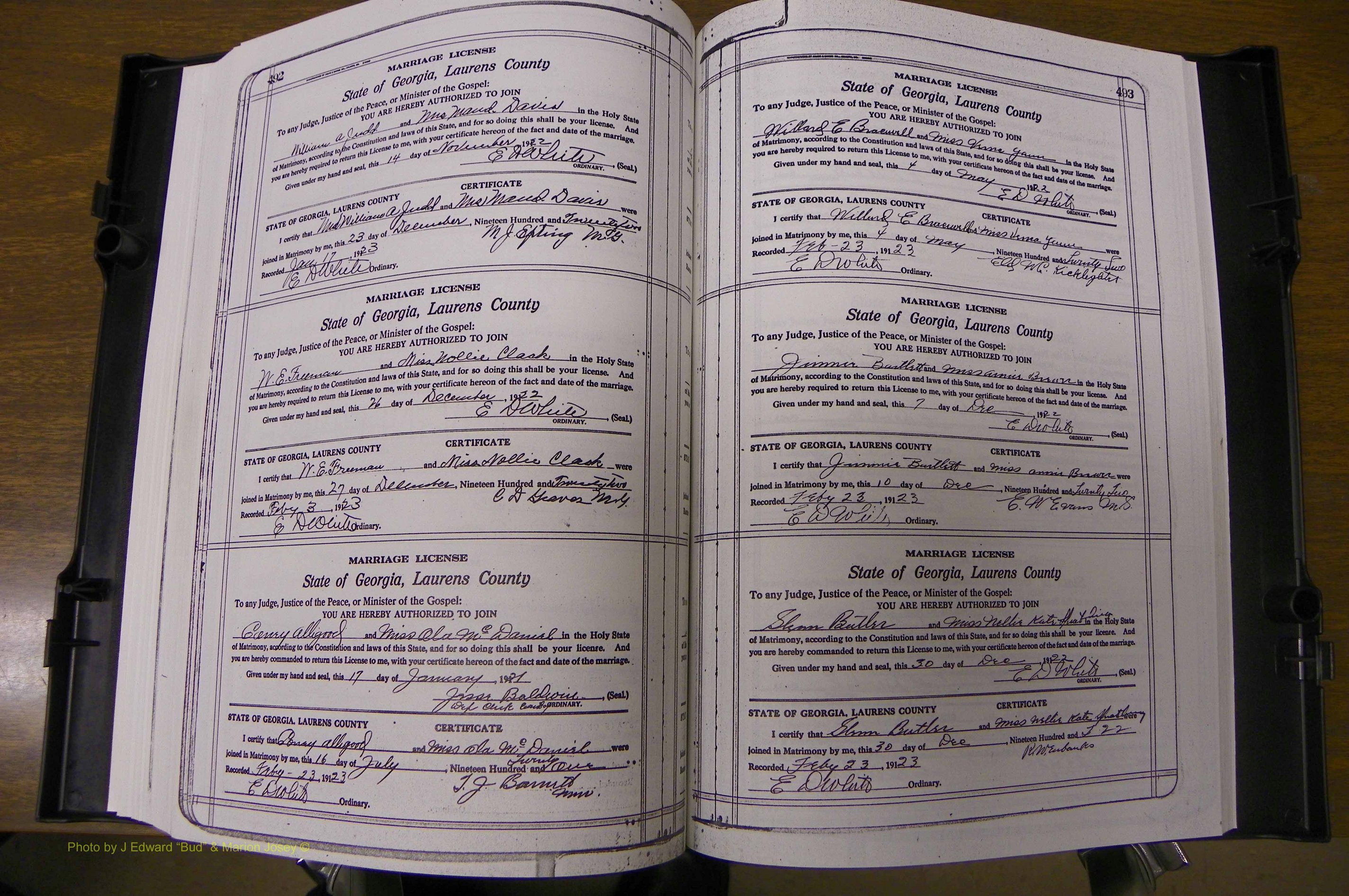 Laurens Co, GA, Marriages Book P, 1915 - 1924, White, P 492-493.JPG