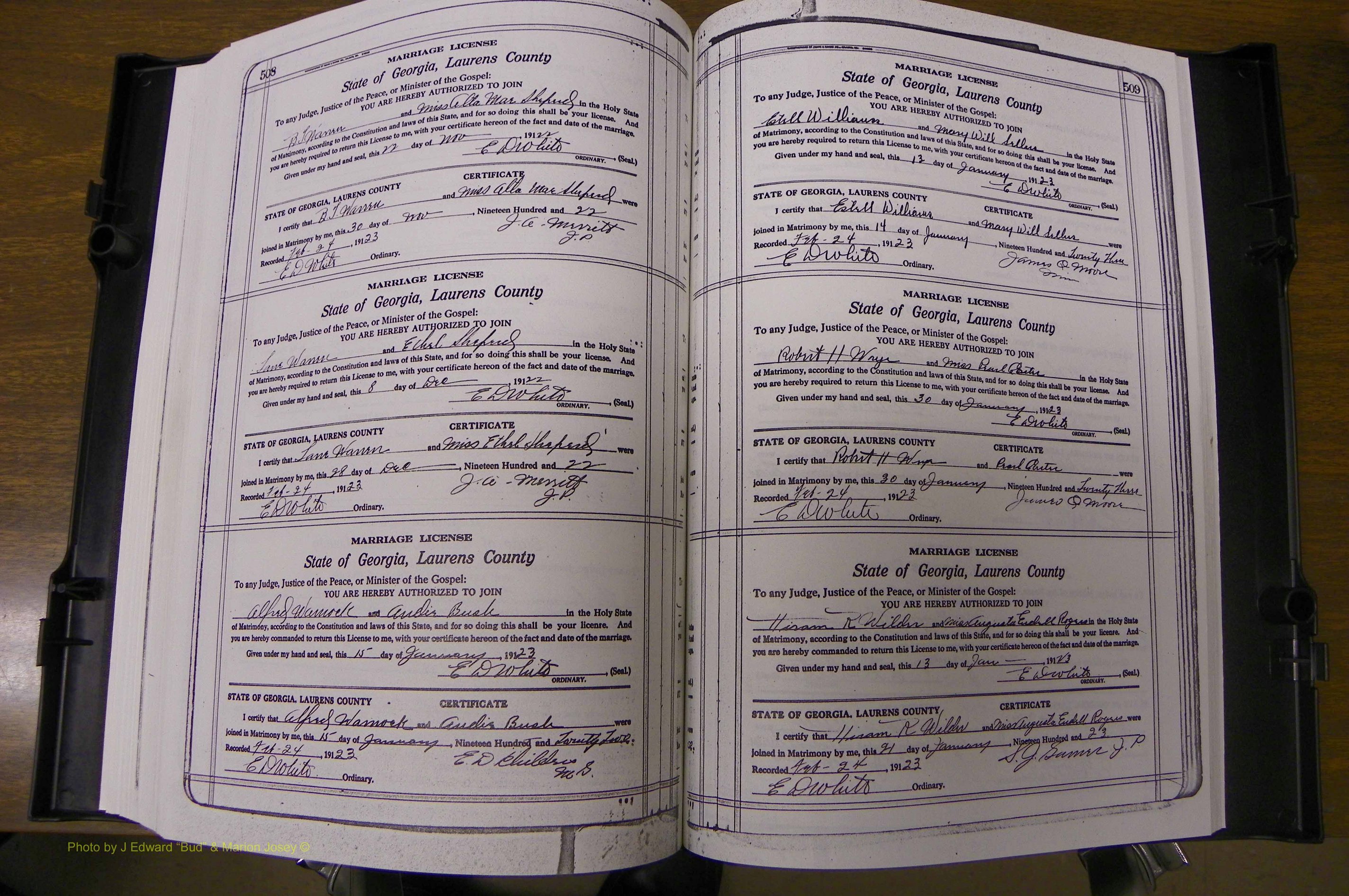 Laurens Co, GA, Marriages Book P, 1915 - 1924, White, P 508-509.JPG