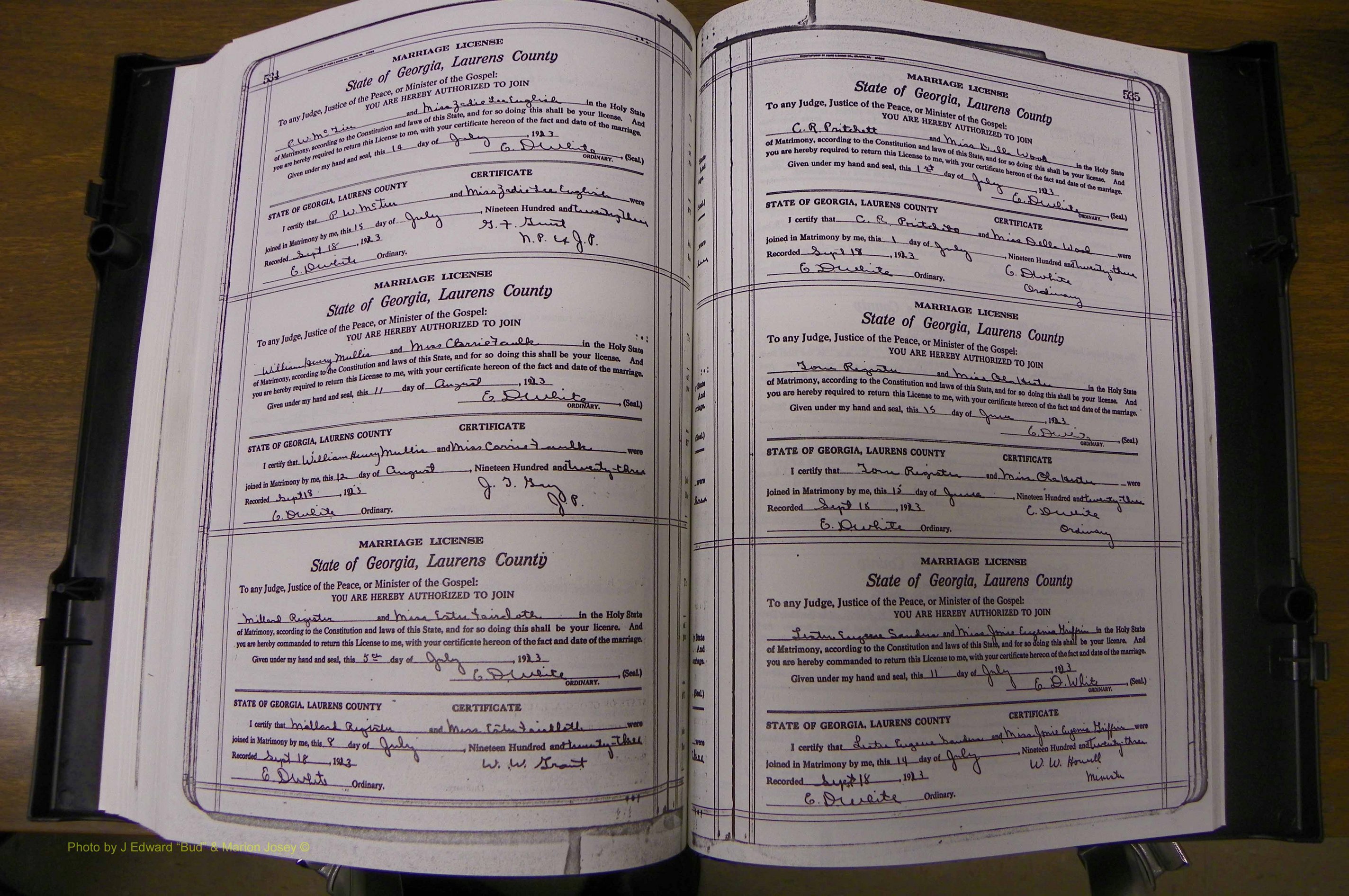 Laurens Co, GA, Marriages Book P, 1915 - 1924, White, P 534-535.JPG