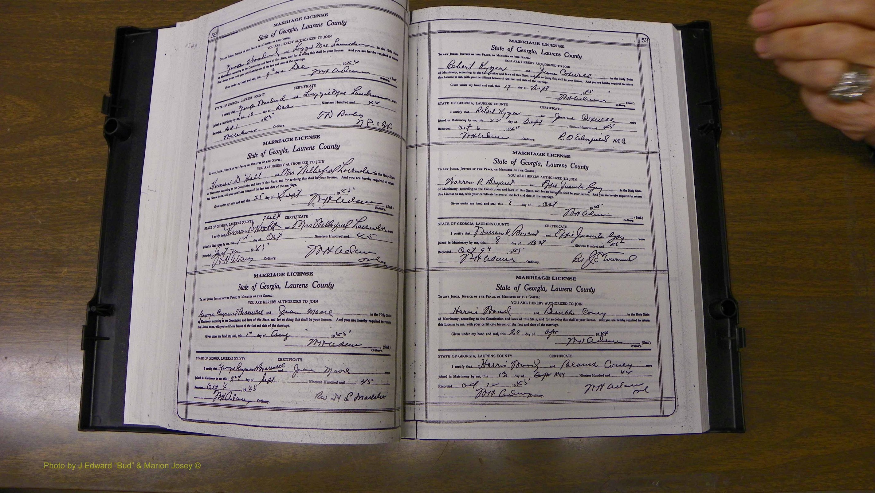 Laurens Co, GA, Marriages Book W, 1944 - 1955, White, P 052-053.JPG