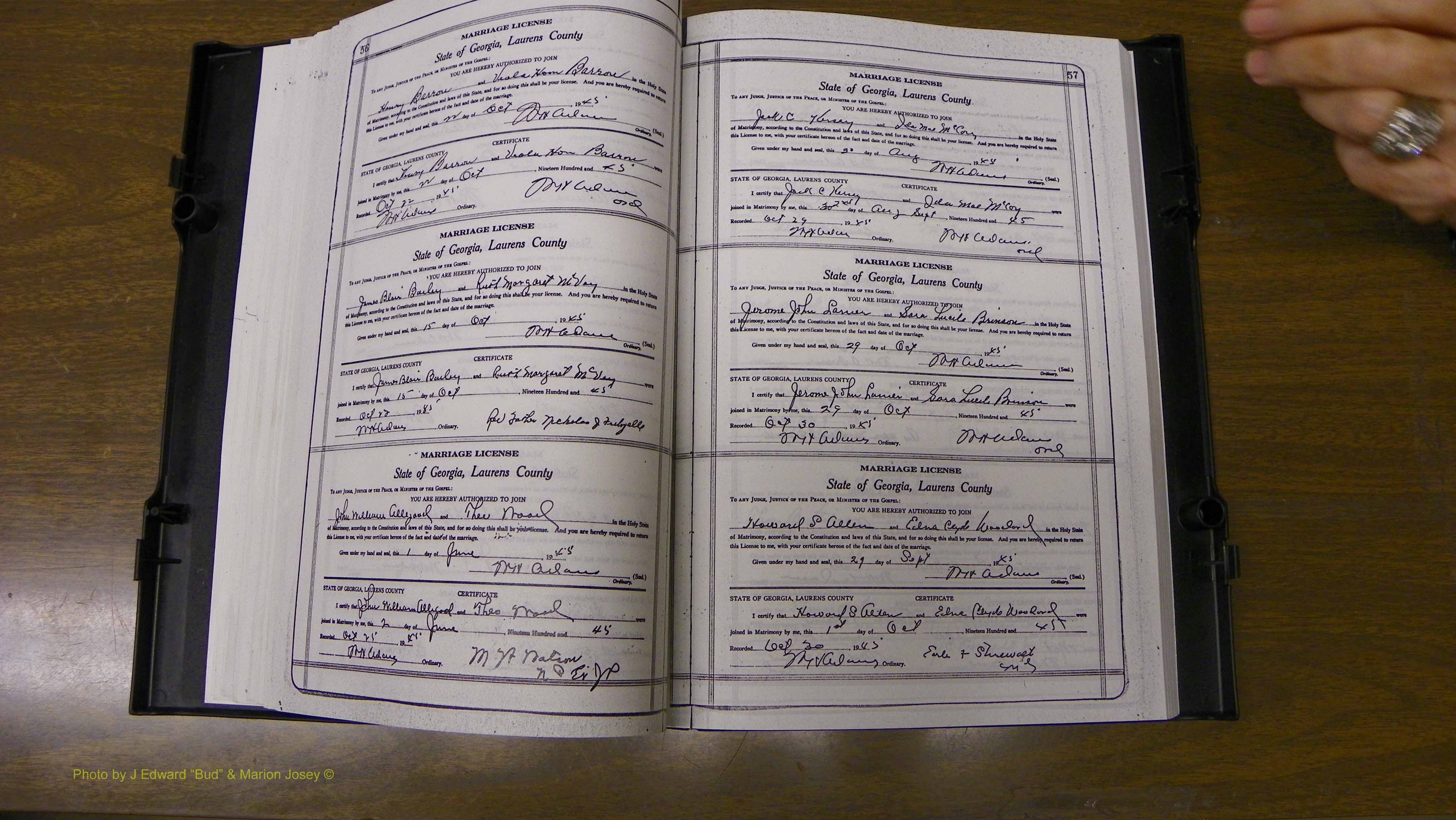 Laurens Co, GA, Marriages Book W, 1944 - 1955, White, P 056-057.JPG