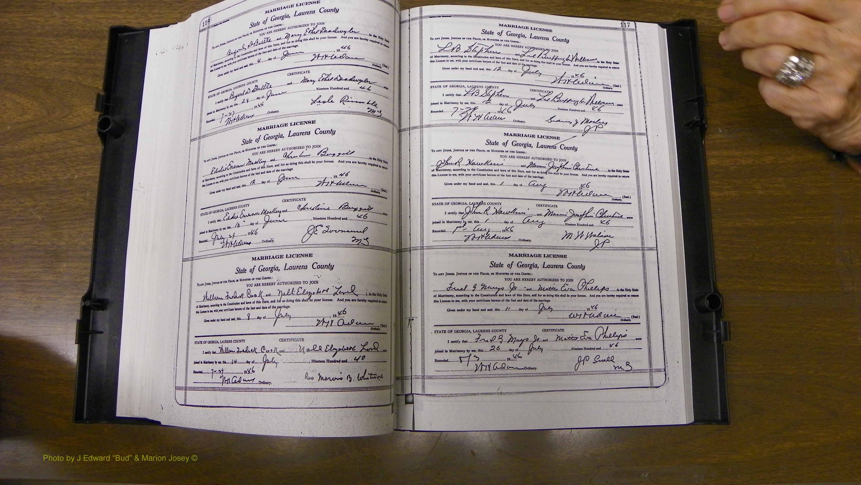 Laurens Co, GA, Marriages Book W, 1944 - 1955, White, P 116-117.JPG