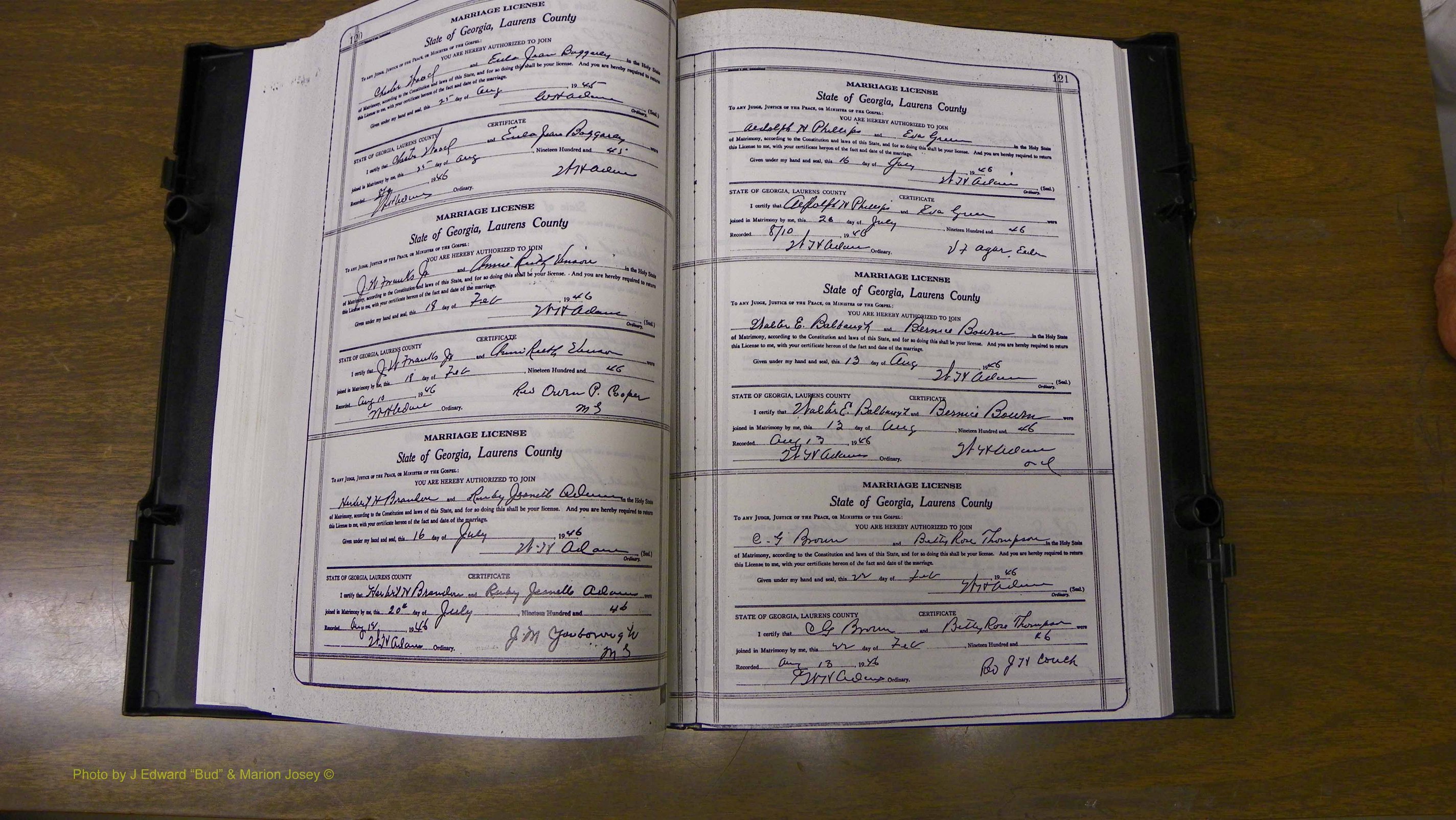 Laurens Co, GA, Marriages Book W, 1944 - 1955, White, P 120-121.JPG