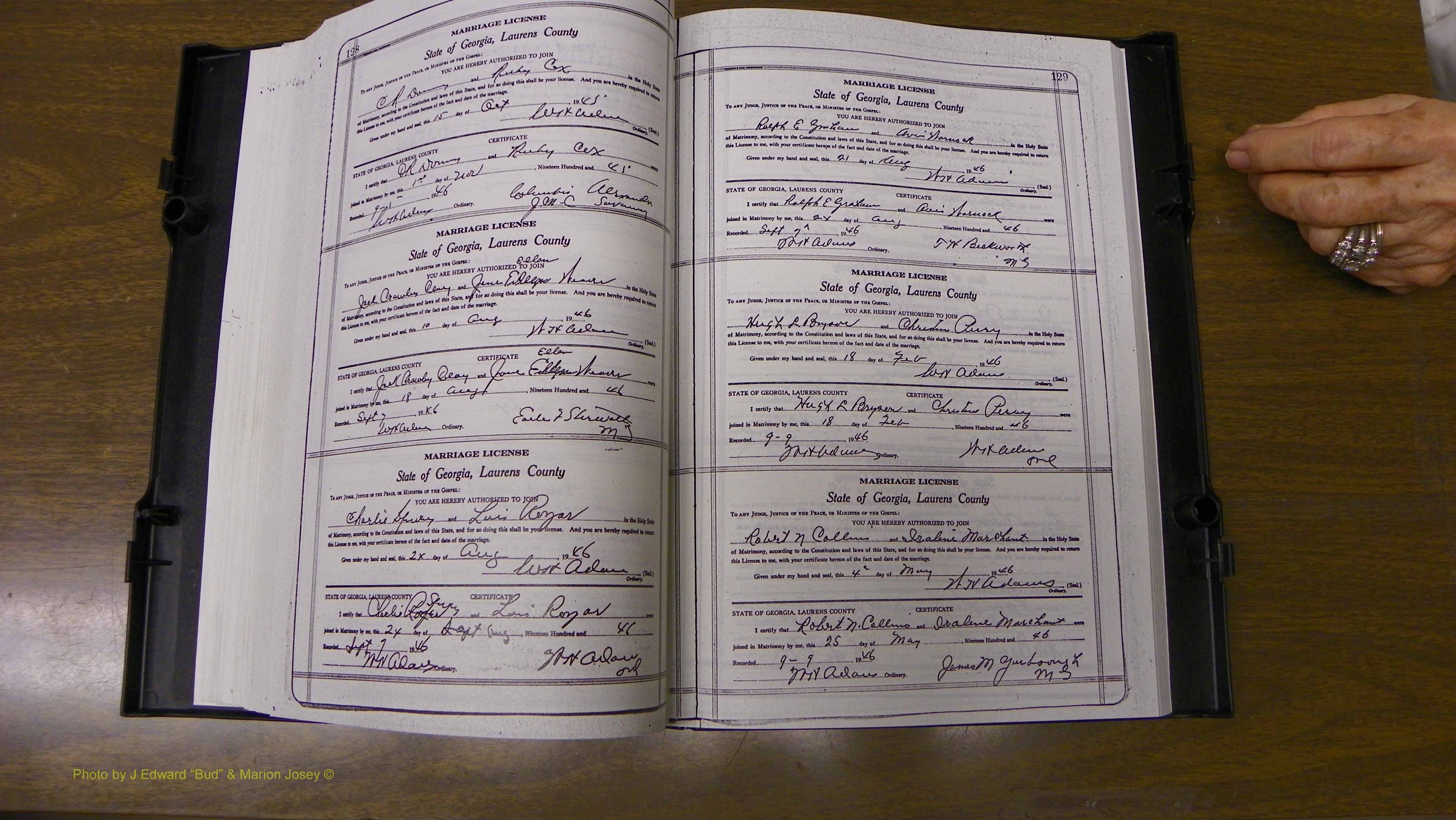 Laurens Co, GA, Marriages Book W, 1944 - 1955, White, P 128-129.JPG