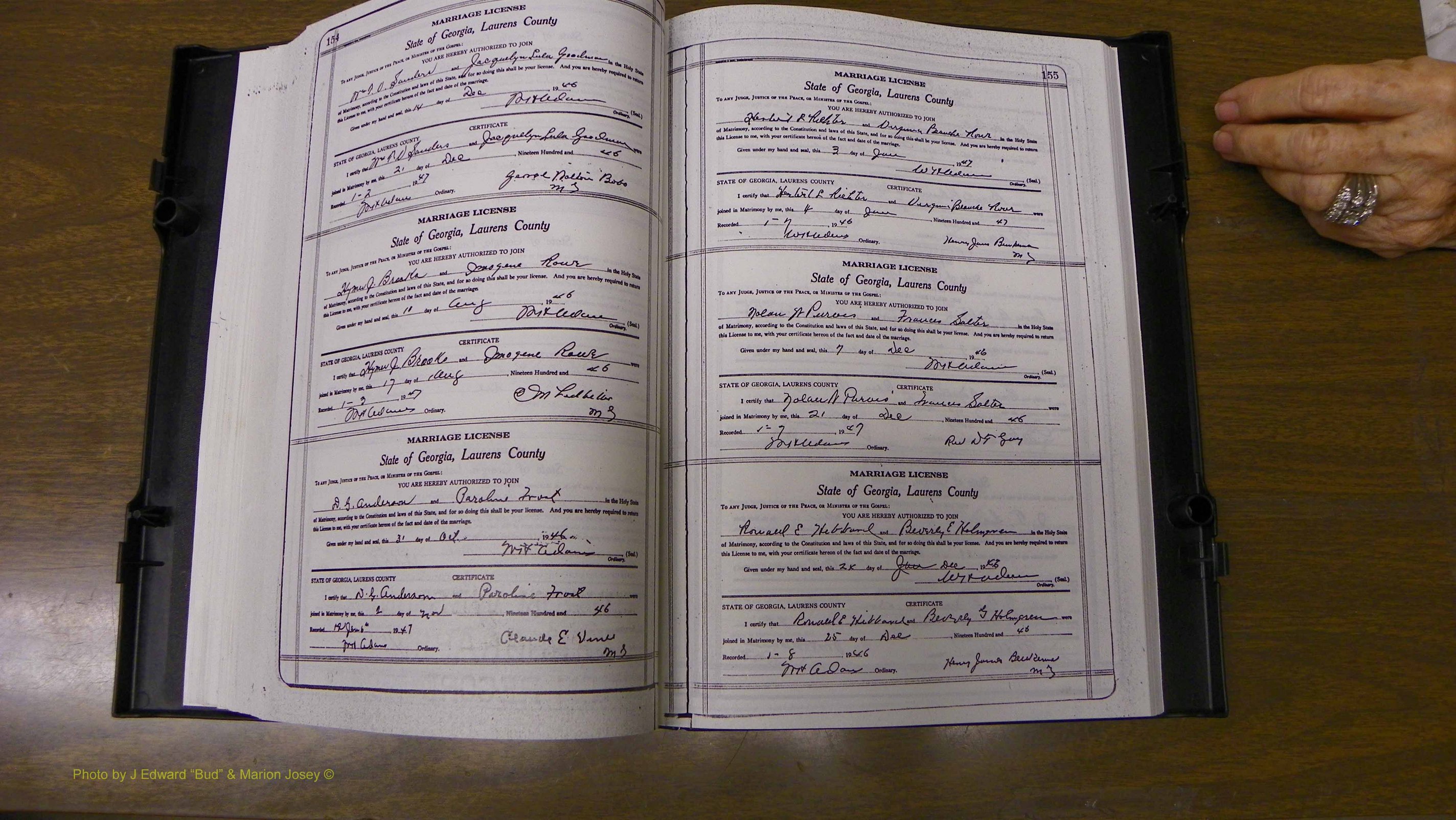 Laurens Co, GA, Marriages Book W, 1944 - 1955, White, P 154-155.JPG