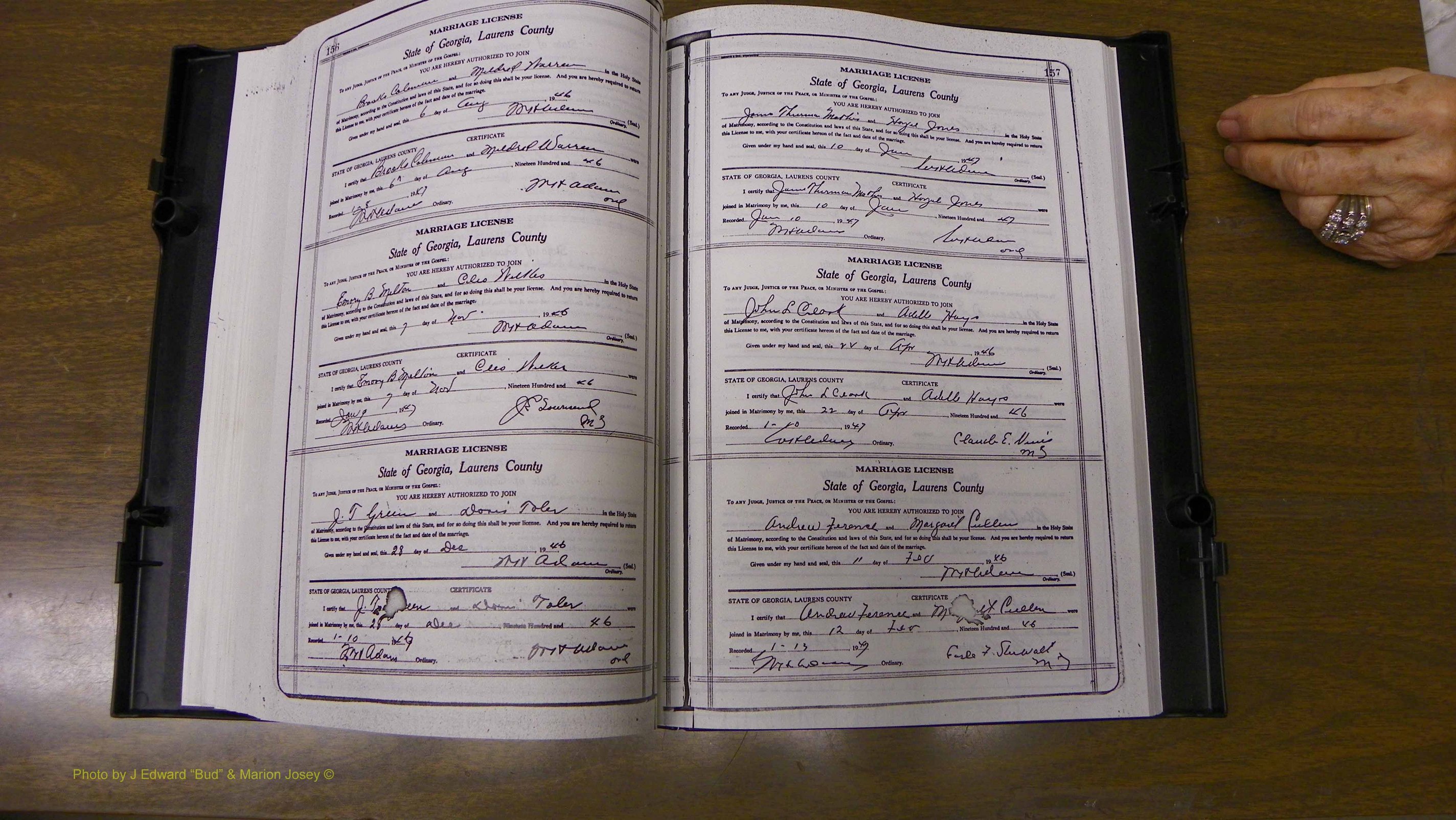 Laurens Co, GA, Marriages Book W, 1944 - 1955, White, P 156-157.JPG